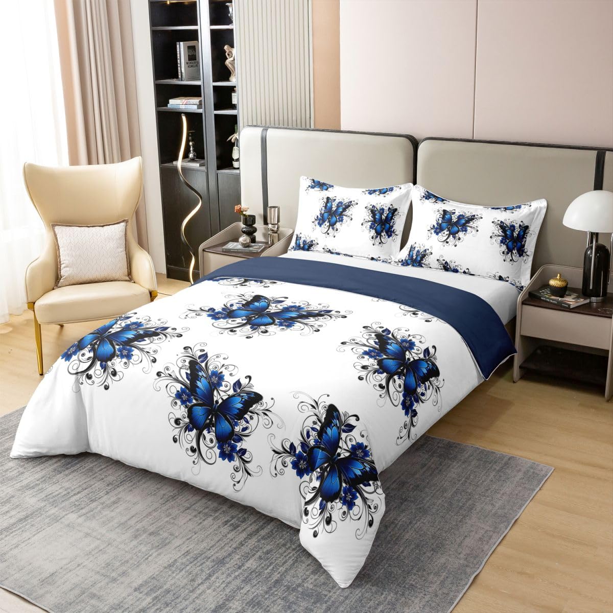 Homewish Romantyczne motyle podwójna poszewka na kołdrę zestaw kawaii kwiatowy bawełna pościel niebieski czarny motyl poszewka na kołdrę tajemniczy owad kwiaty zestawy łóżek