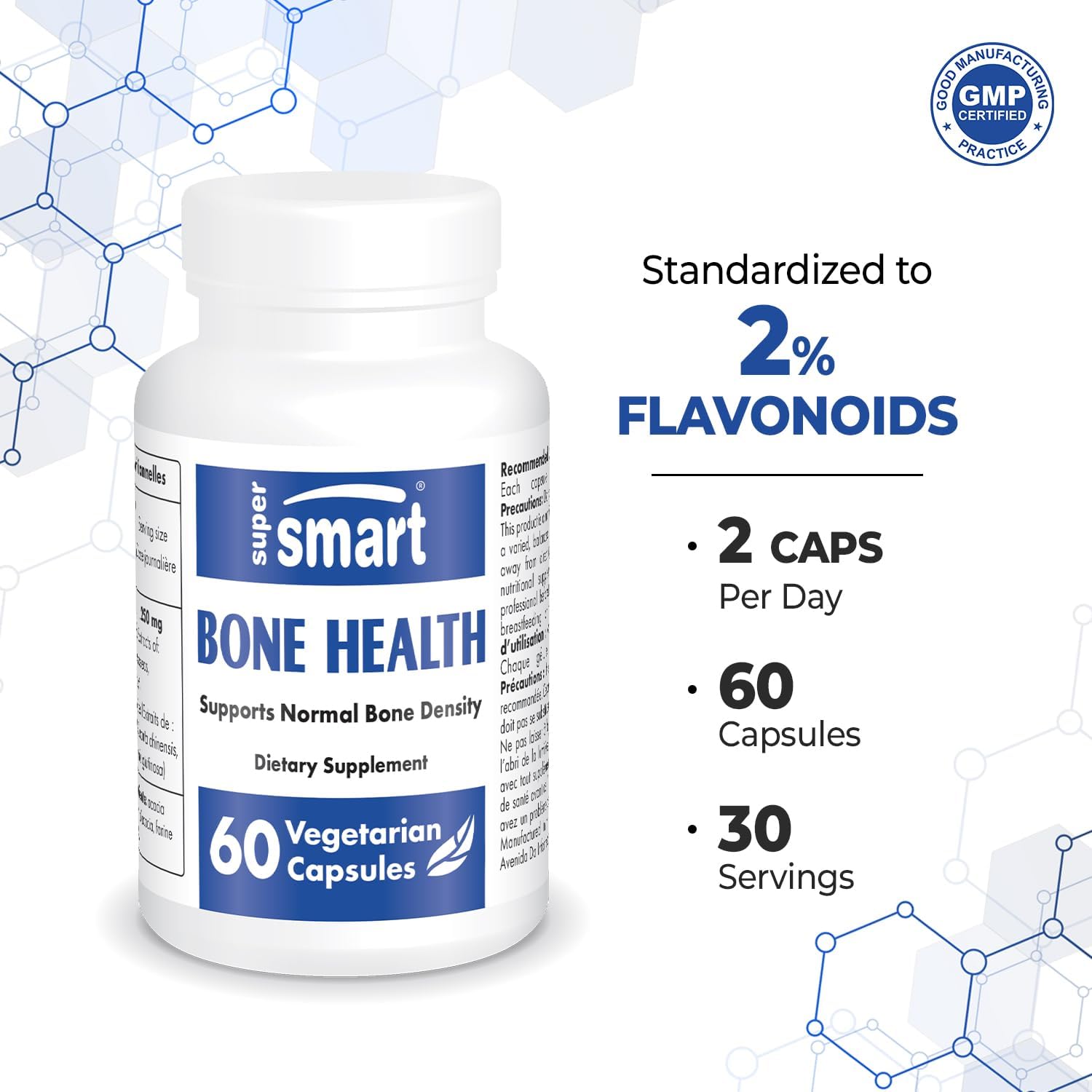 Supersmart - Bone Health Supplement (100% Plant Based & Patented) - Strong Bones & Bone Density Supplement | Non-GMO & Gluten Free - 60 Vegetarian Capsules
