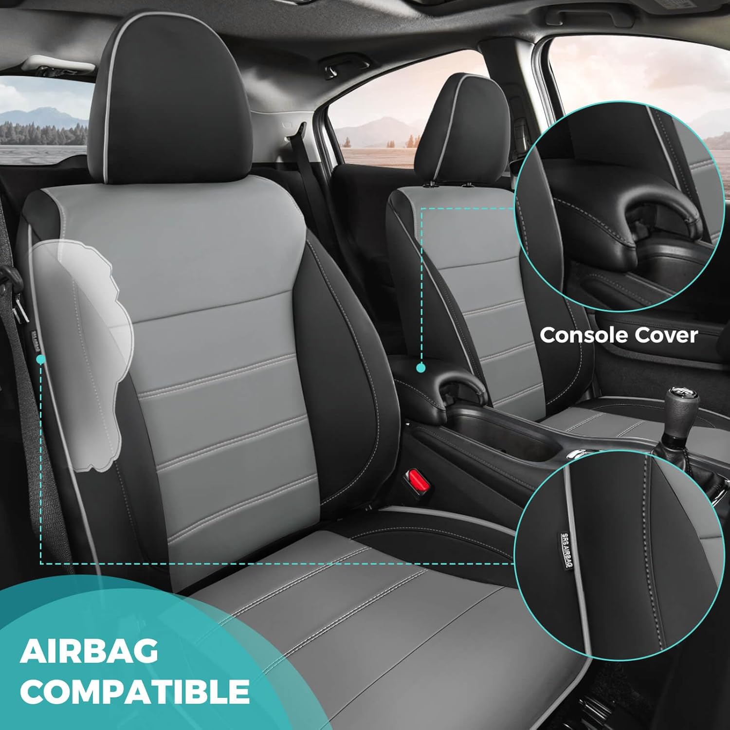 HRV Seat Covers for Honda HRV EX,EX-L 2016 2017 2018 & LX 2016-2020 2021 2022, Leather Car Seat Cover Full Set Waterproof - BlackGrey
