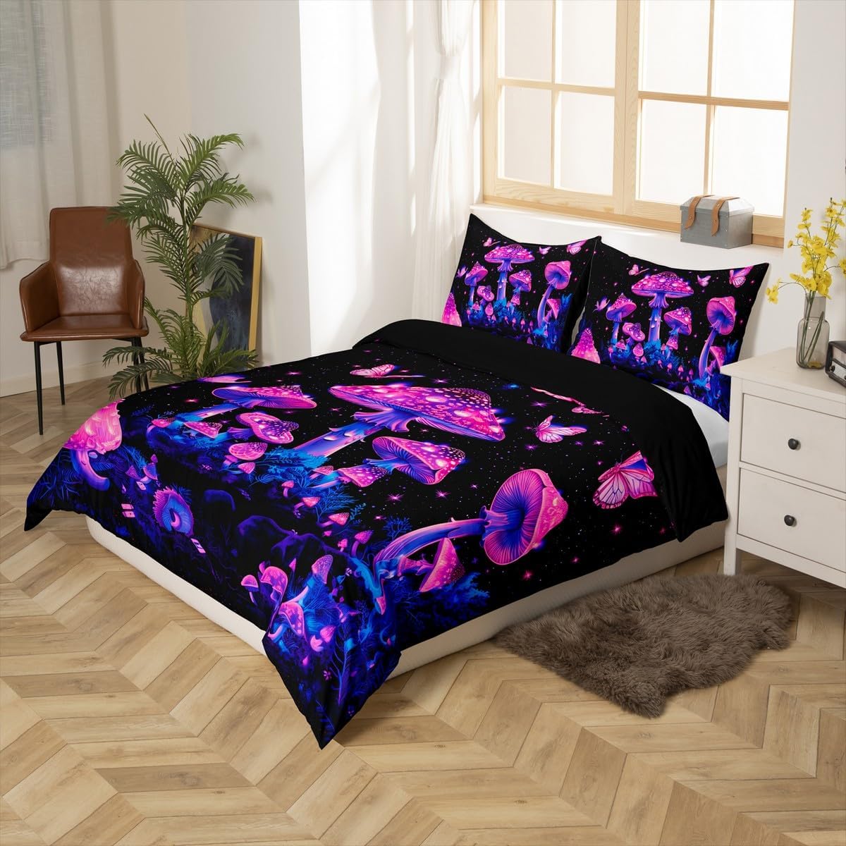 Feelyou Colorful Mushroom Duvet Cover Boys Girls Full Size Butterfly Bedding Set Ultra Soft Mushroom No Comforter Cute Mushroom Decor Bedspread Cover Room Decor Astral Bedclothes Zipper image 3