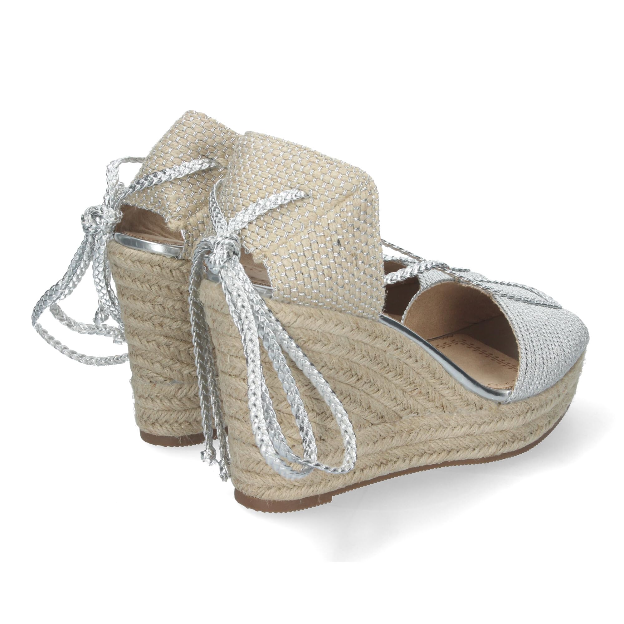 shoes&blues.es Sandalias de Cuna de Yute para Mujer con Cierre de Cordones y Adornos Brillantes, Puntera Abierta, Elegantes y Comodas para Cualquier Ocasion.
