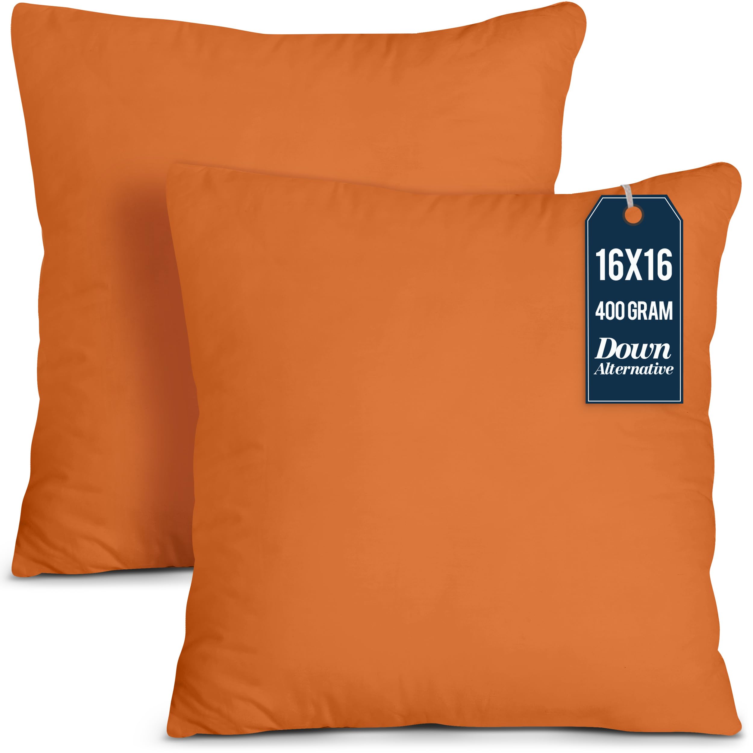 Utopia Bedding Throw Pillows Insert (Pack of 2, Orange) - 16 x 16 Inches Bed and Couch Pillows - Indoor Decorative Pillows (UB2669)
