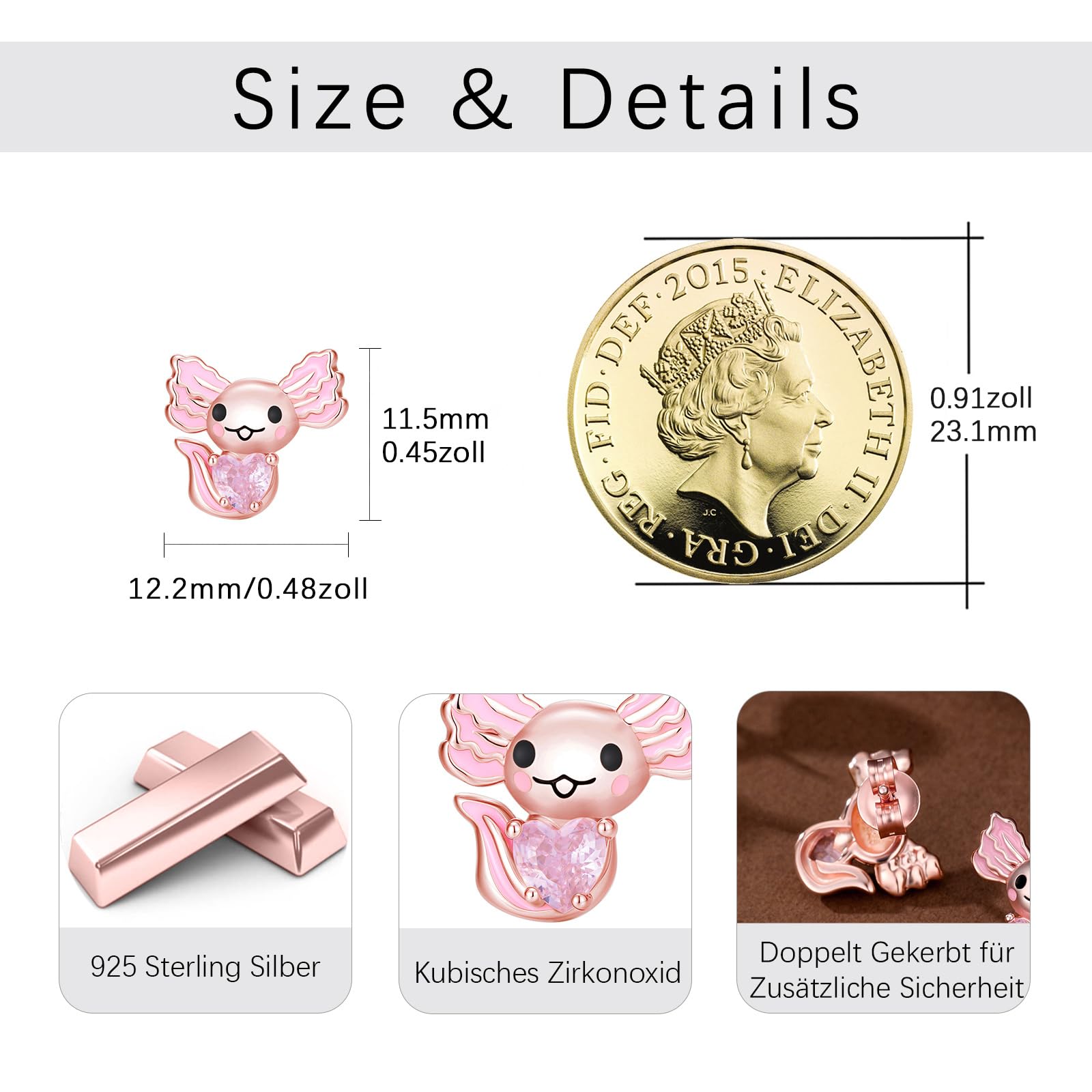 Axolotl Ohrring 925 Sterling Silber Süße Tier Ohrringe Hypoallergen Rosa/Blau Axolotl Ohrstecker Axolotl Schmuck Geschenke für Frauen Teen Mädchen