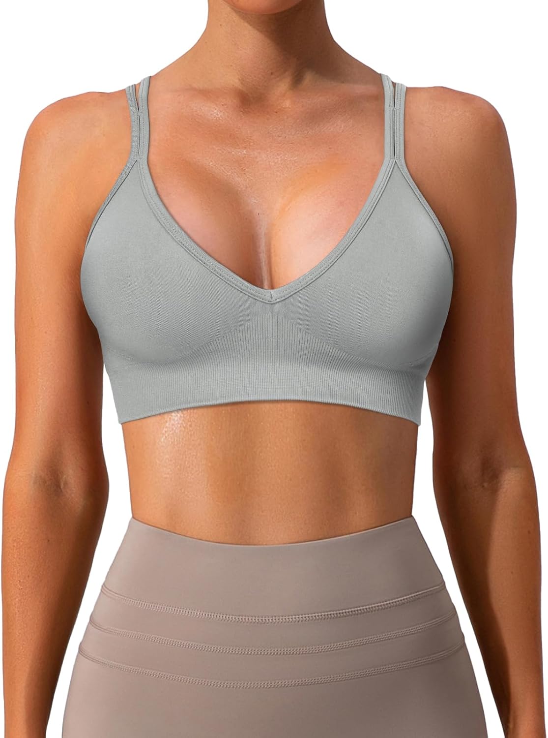 Sports Bra for Women V-Neck Strappy Criss Cross Yoga Bra Padded Medium Support Workout Gym Athletic Fitness Bras 3 Pack - Image 2