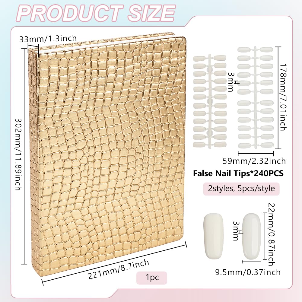 BENECREAT 216 Colors Gold Nail Display Chart, Nail Color Swatches with 480pcs 2 Style False Nail Tips - Image 2