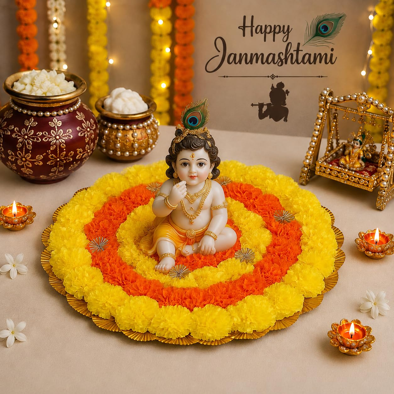 Handmade Genda Marigold Rangoli Mat - Diwali Decor -4