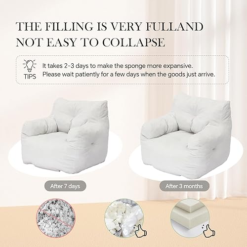 Miniatura 4 de Hosnnile Puf de lino y algodón suave con relleno, sofá perezoso para adultos, niños, adolescentes, moderno y cómodo sofá de ocio para sala de estar,