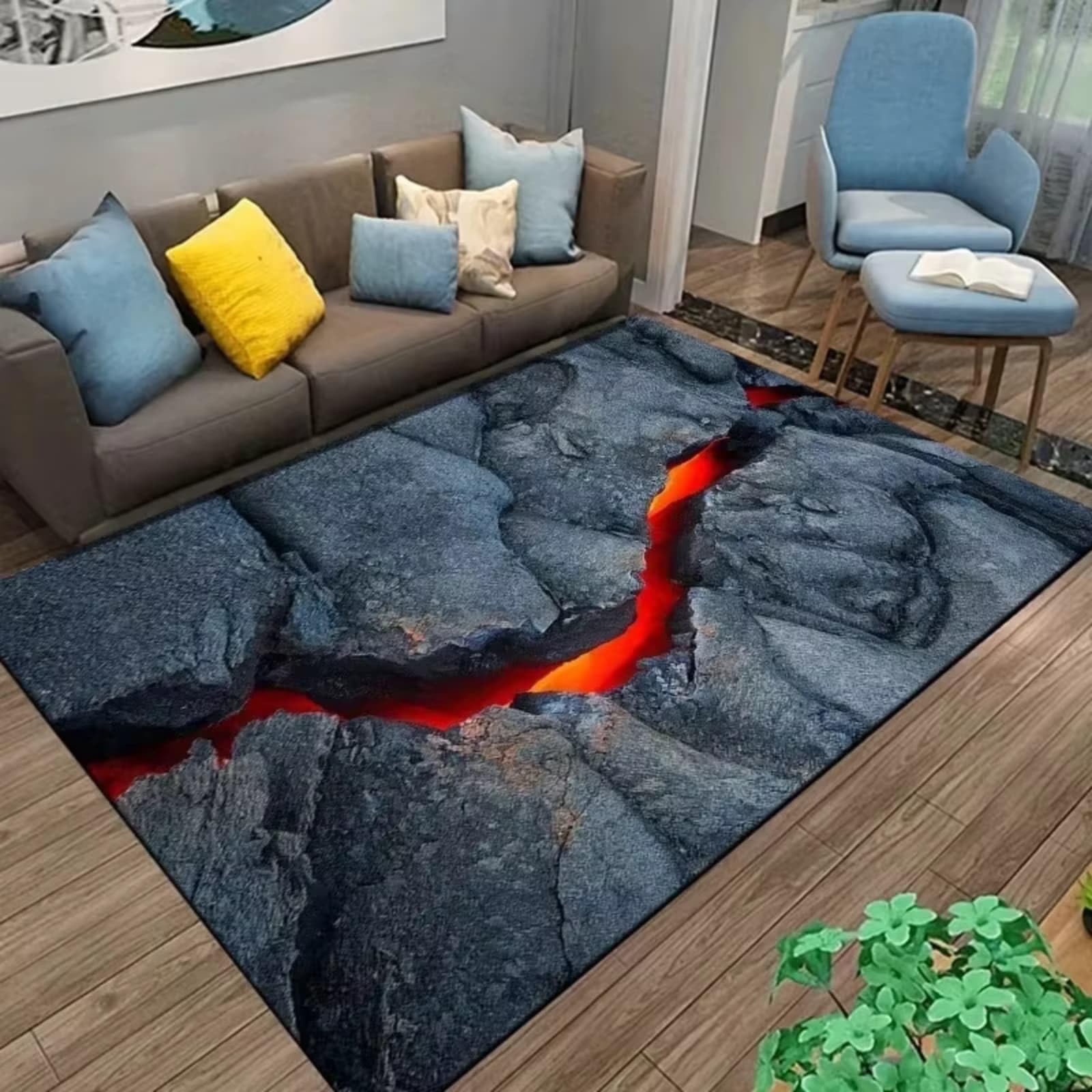 Tapis de salon moelleux 120x180 cm au design 3D de lave en fusion premium