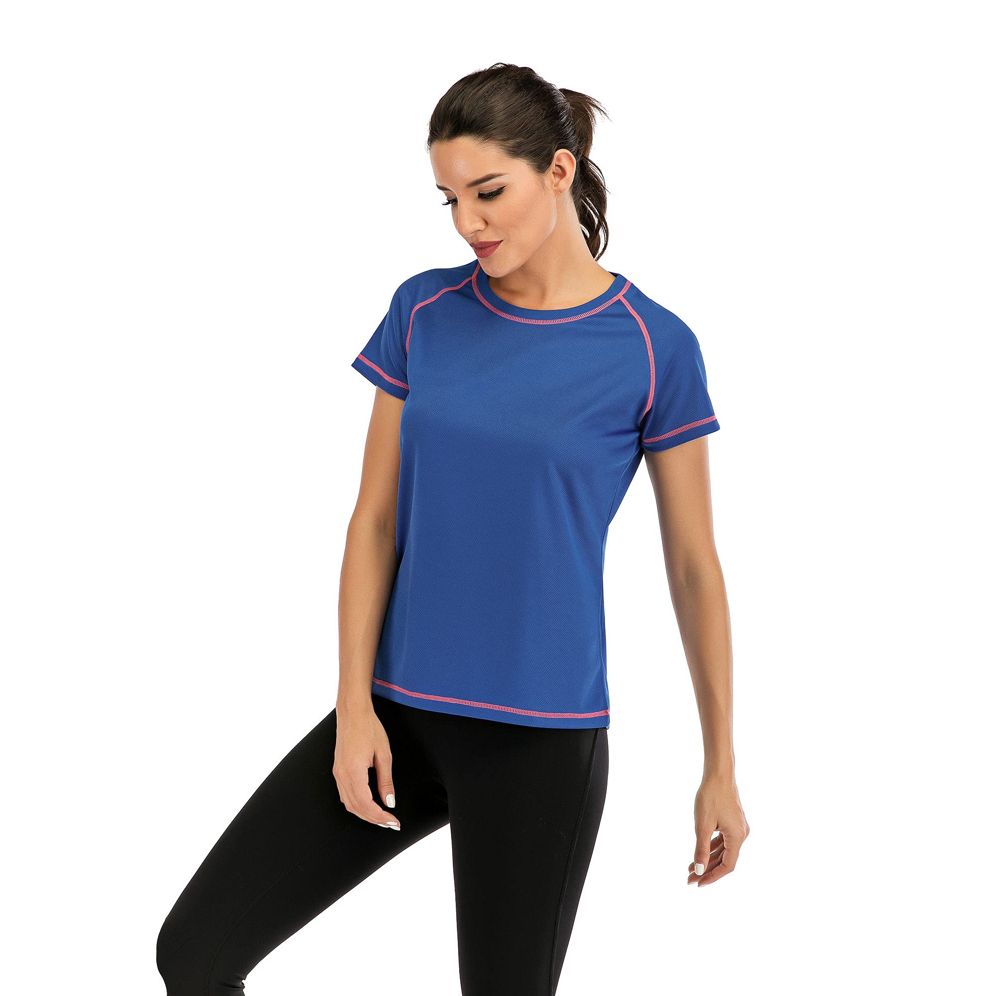 SAITI Workout Shirts for Women, Moisture Wicking Quick Dry Active Athletic Women's Gym Performance T Shirts