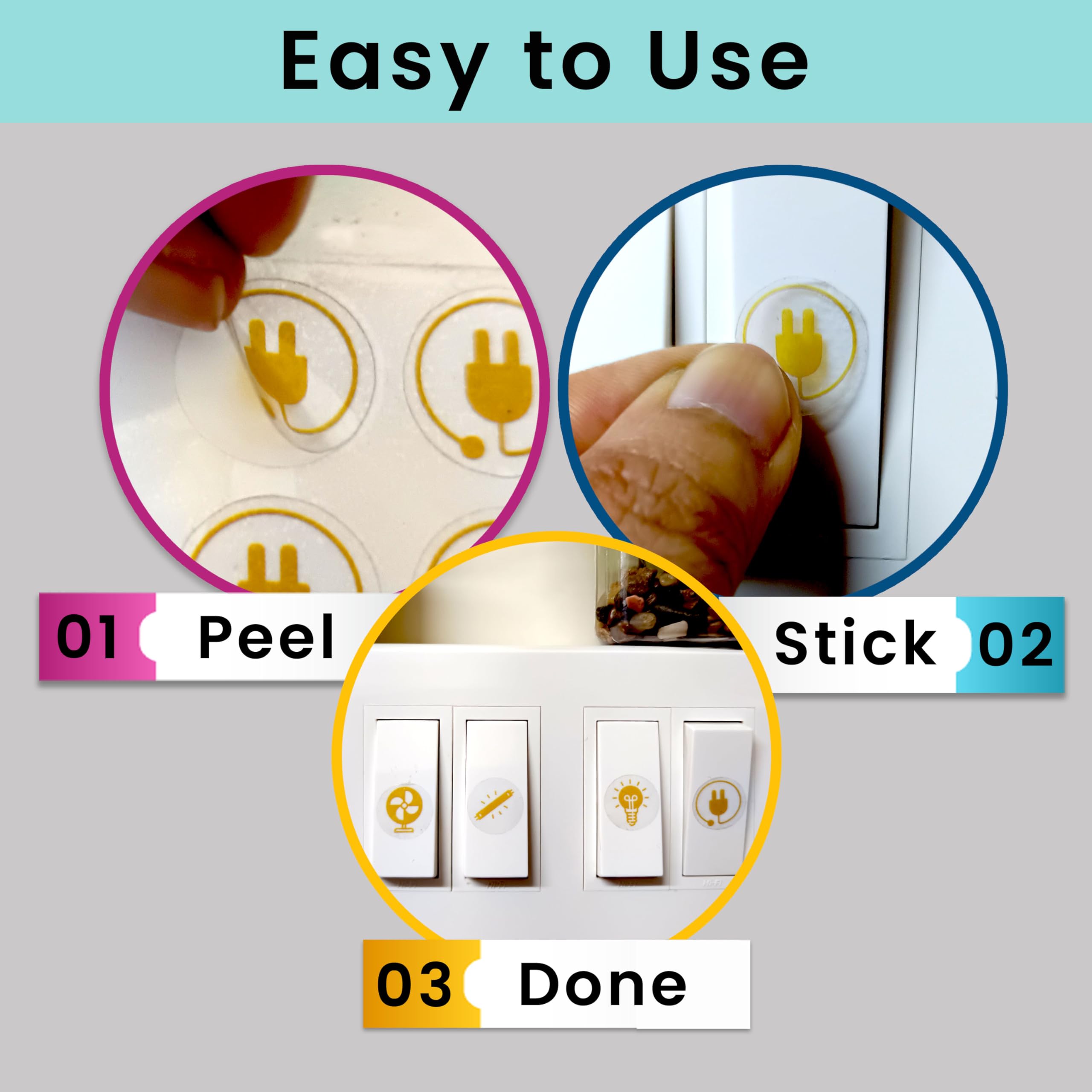 Gold Switch Board Stickers for Home | 500+ Labels with 30+ Icons for Fan Light AC Fridge | Elegant Electric Switch Stickers for Button Labeling | Decorative Modular Switch Panels 2