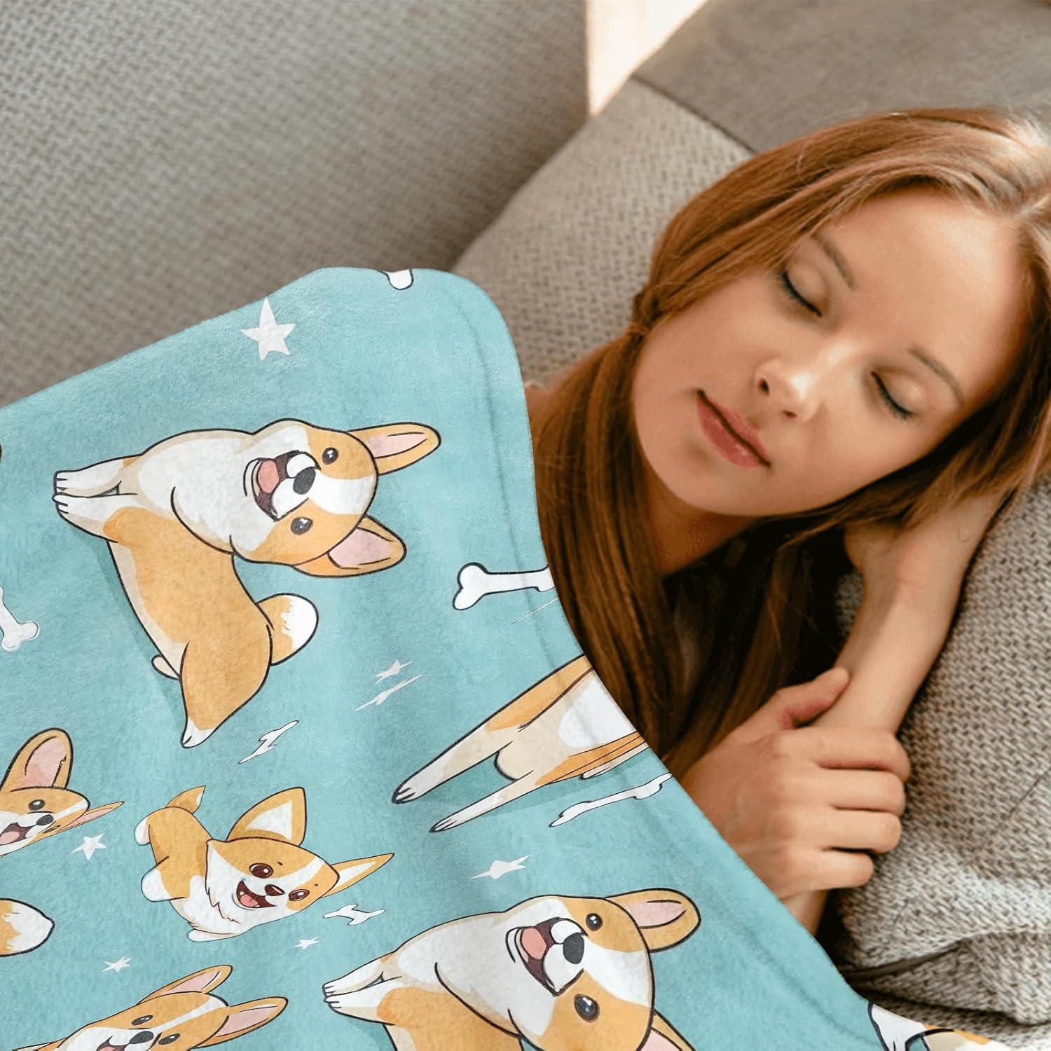 Cute Corgi Throw Blanket,50x60in,Soft,Lightweight Flannel,Playful Dog Blankets - Gifts for Kids Boys Girls,for Couch Office Travel,Home Living Room Modern Artistic Decor - Image 4