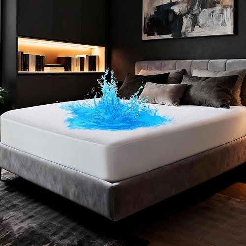 OhGeni Protector de colchón 100% impermeable, tamaño King, sábana bajera con bolsillos profundos, de 6 a 18 pulgadas, material suave transpirable