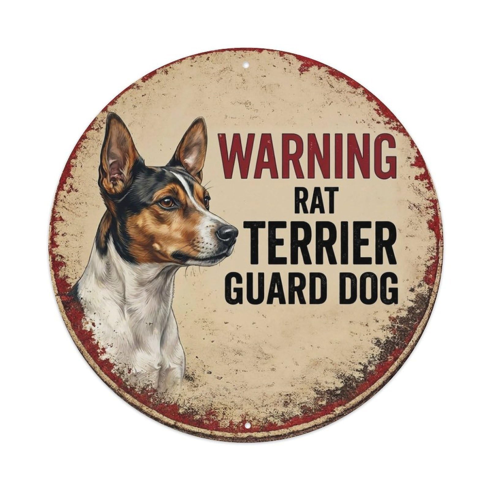 Metal Tin Sign Vintage Warning Rat Terrier