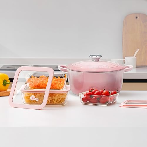 Miniatura 6 de Urban Green Juego de recipientes de vidrio para alimentos con tapa de vidrio de silicona, paquete de 3, forma cuadrada, herméticos, a prueba de