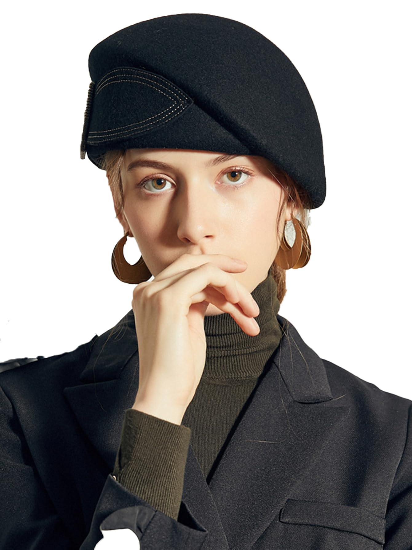 Vintage Women British Top Beret with Bow Wide Brim Bowler Fedoras Ladies Floppy Derby Hats Wool Felt Cloche Cap