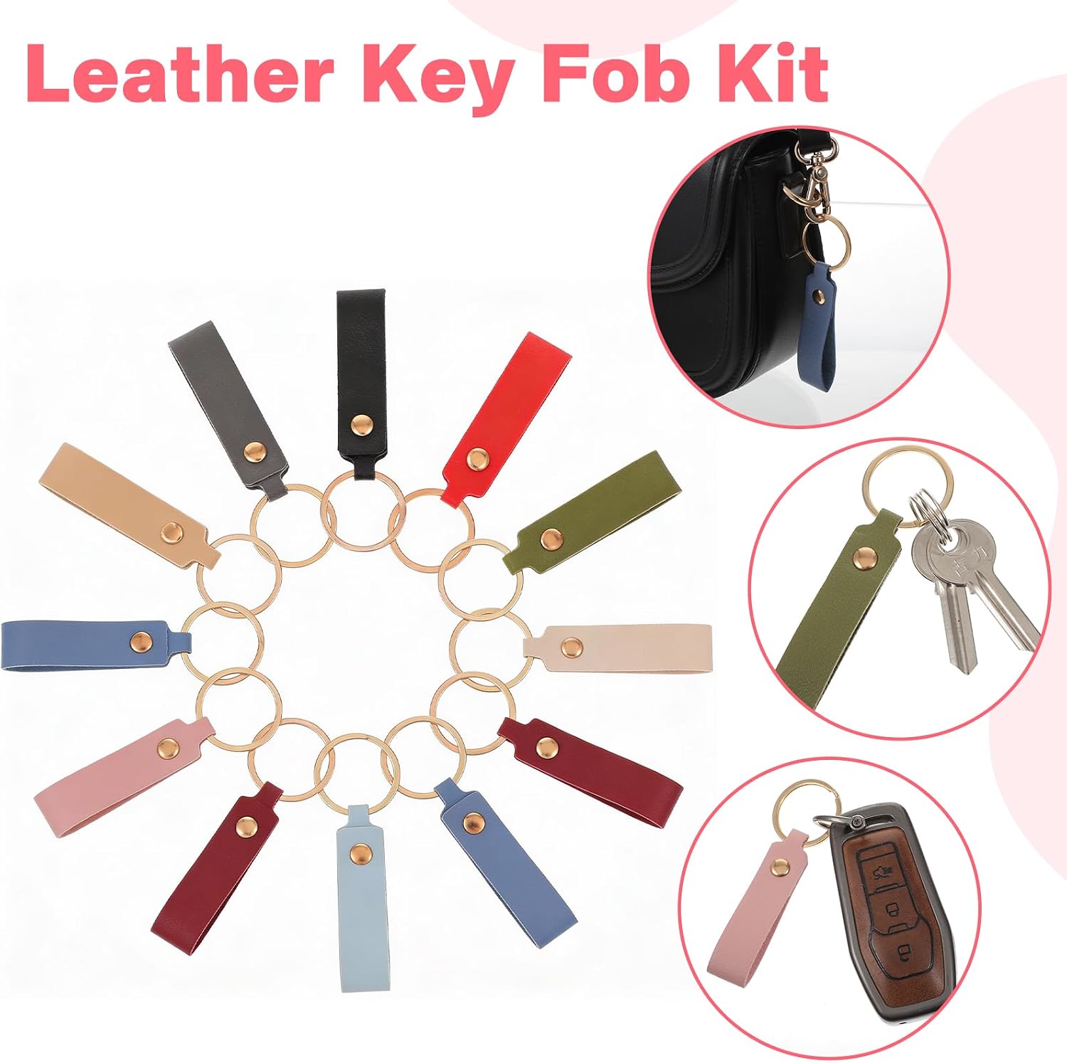 150 Pcs PU Leather Keychain Blanks, Laser Engraving and Stamping Blanks with Key Rings for DIY Crafts and Custom Key Fobs, Multicolor