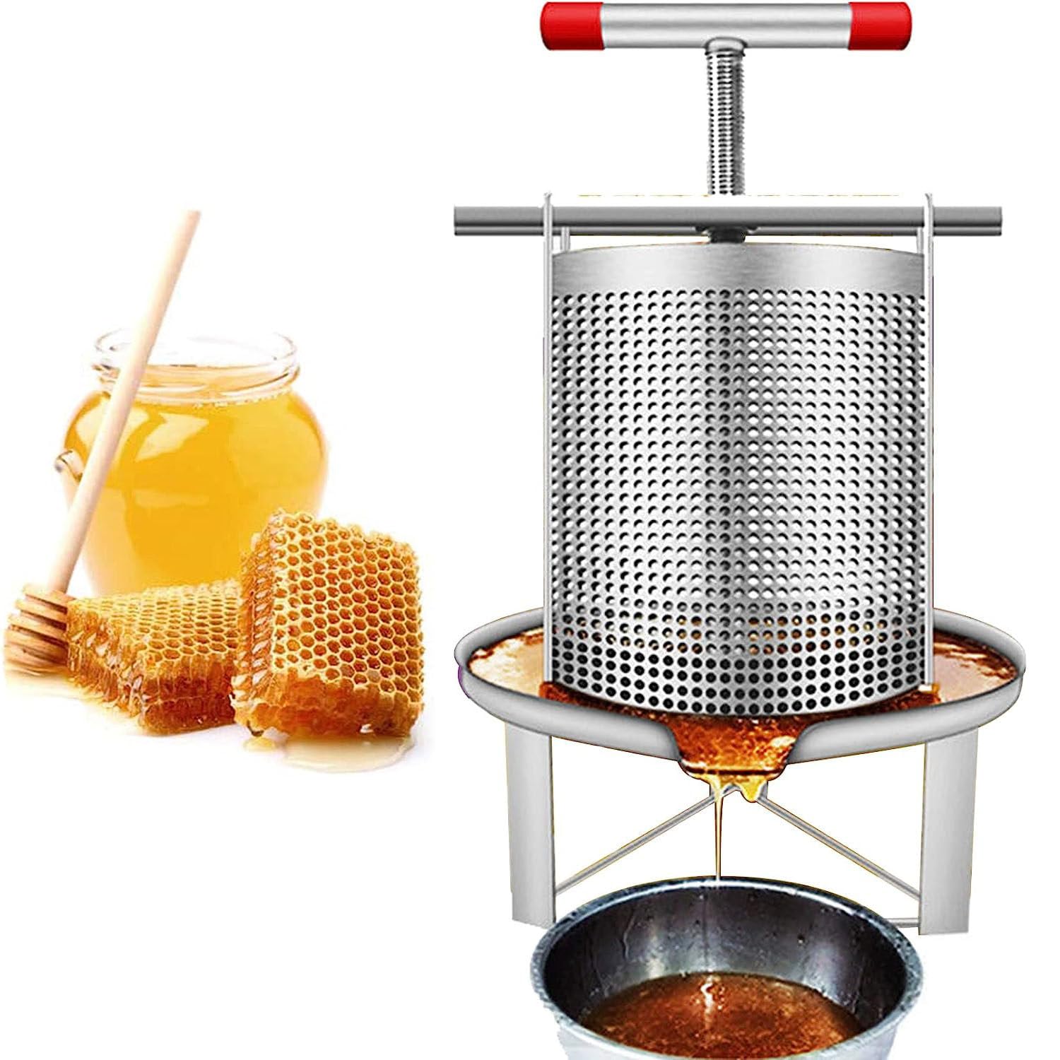 Extractor De Prensa De Miel Máquina De Prensado De Cera Acero Inoxidable Familiar Manual Fruta Jugo Vino Prensa Herramienta De Apicultura
