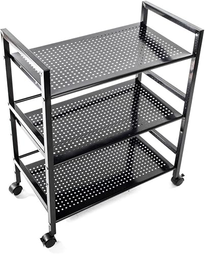 Miniatura 4 de Henf Carrito de cocina de 3 estantes organizador de carrito de cocina con ruedas con cerradura, soporte para horno de microondas, isla de cocina,
