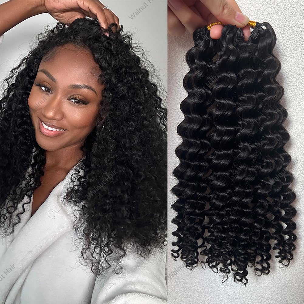 Water Wave Pre Separated Human Hair Extensions For Braids Burmese Virgin Crochet Hair Bundles Knotless Boho Braiding Hair Pre Looped Feather Hair For Black Women Walnut Hair 18inch 120g
