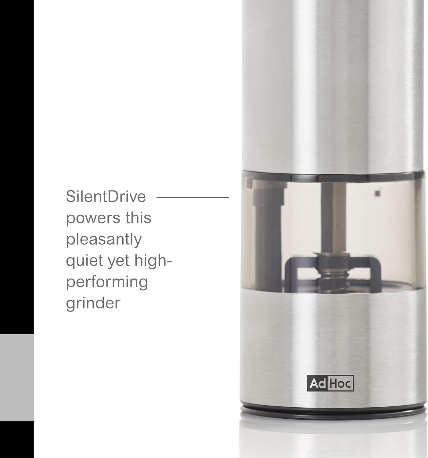 AdHoc Electric Salt & Pepper Grinder - One-Button Operation - Uses SilentDrive for Quiet Operation - Battery Powered - Mill with CeraCut Ceramic Grinders - Regular