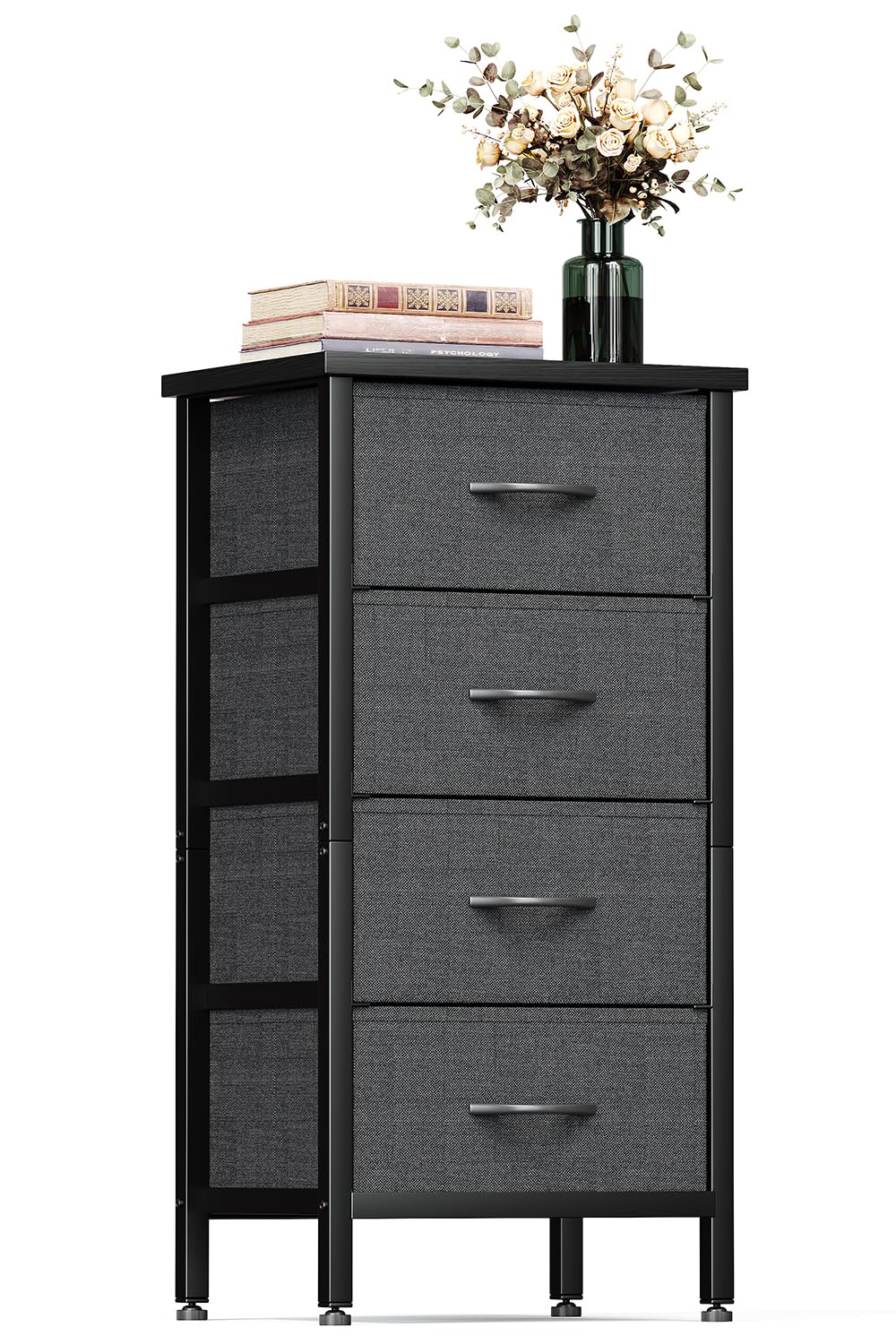 KitMent 4 Drawers Chest of Drawers Bedroom, 80cm Tall Dresser for Closet, Small Fabric Storage Cabinet Organiser Drawer for Living Room, Entryway, Bedside, Black