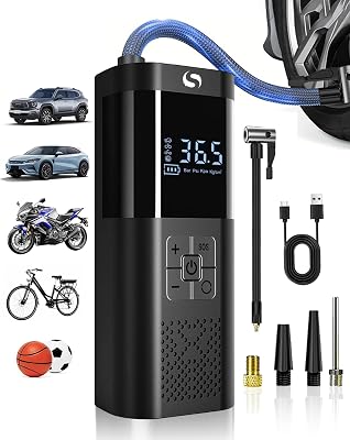 Compressore Aria Portatile, Mini Compressore a Batteria con Manometro, Accessori Auto per Gli Uomini Donne, 150PSI Gonfiatore Elettrico con Luce LED Adatto per Auto Moto Bici Palla