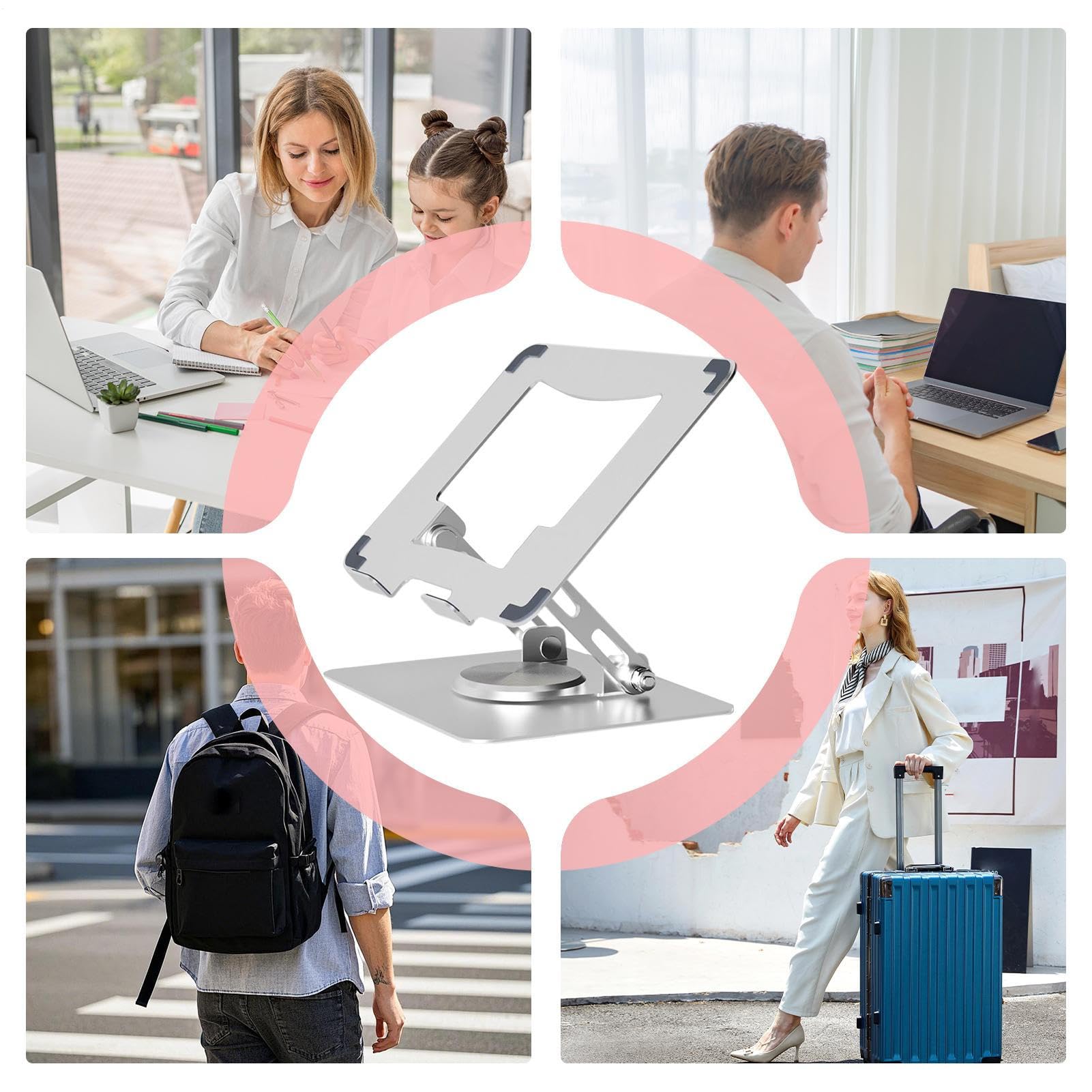 Supporto Regolabile Laptop Portatile Regolabile a Rotazione 360° Ergonomico | Supporto Notebook Antiscivolo Per Casa Ufficio Studio Viaggio Camera Da Soggiorno Aula Laptop Computer
