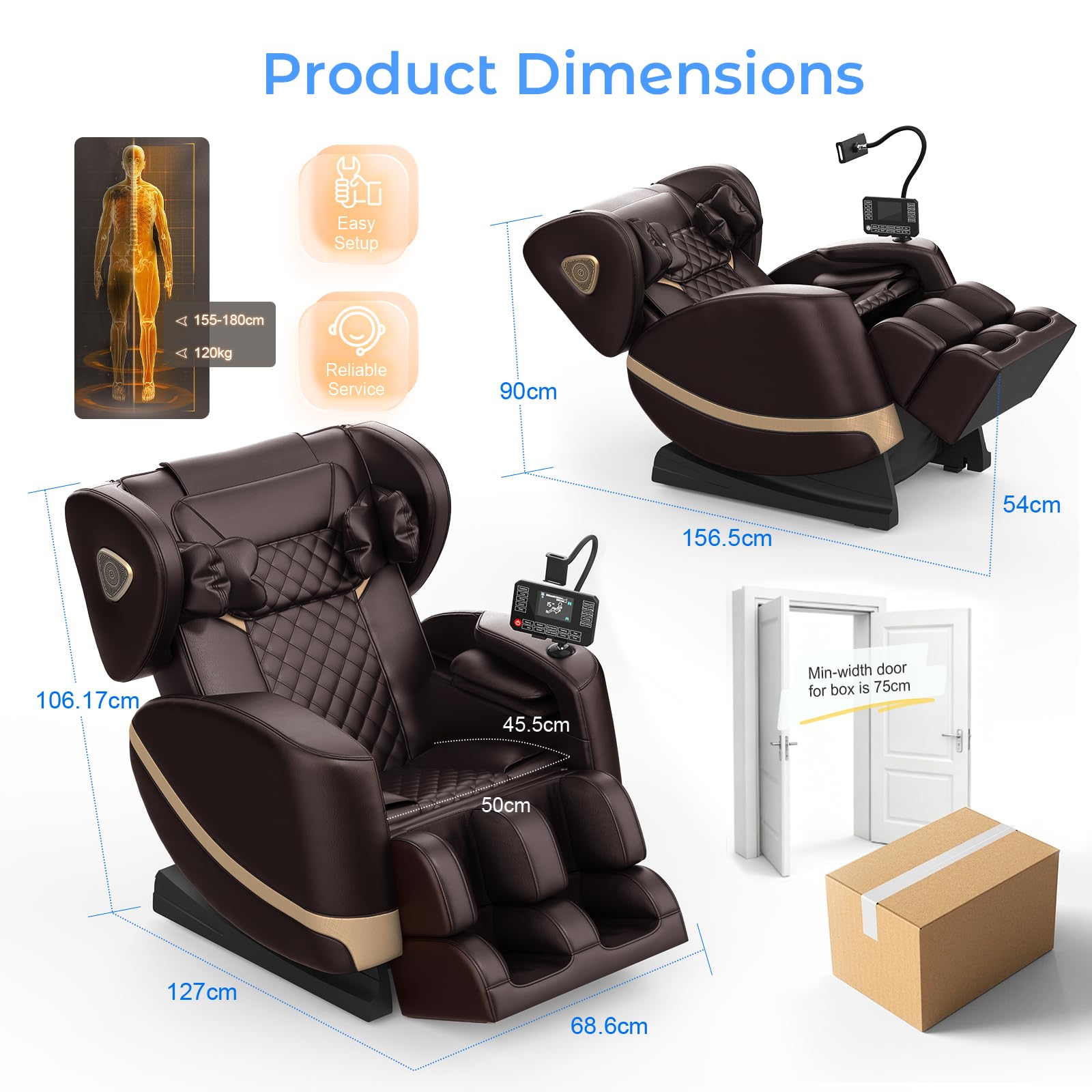 Poltrona Massaggiante per Tutto il Corpo con Rulli e Airbag, Funzione Zero Gravity, Altoparlanti Bluetooth e Touchscreen, Funzione Riscaldante per Vita e Gambe, con Massaggio Plantare (Marrone)