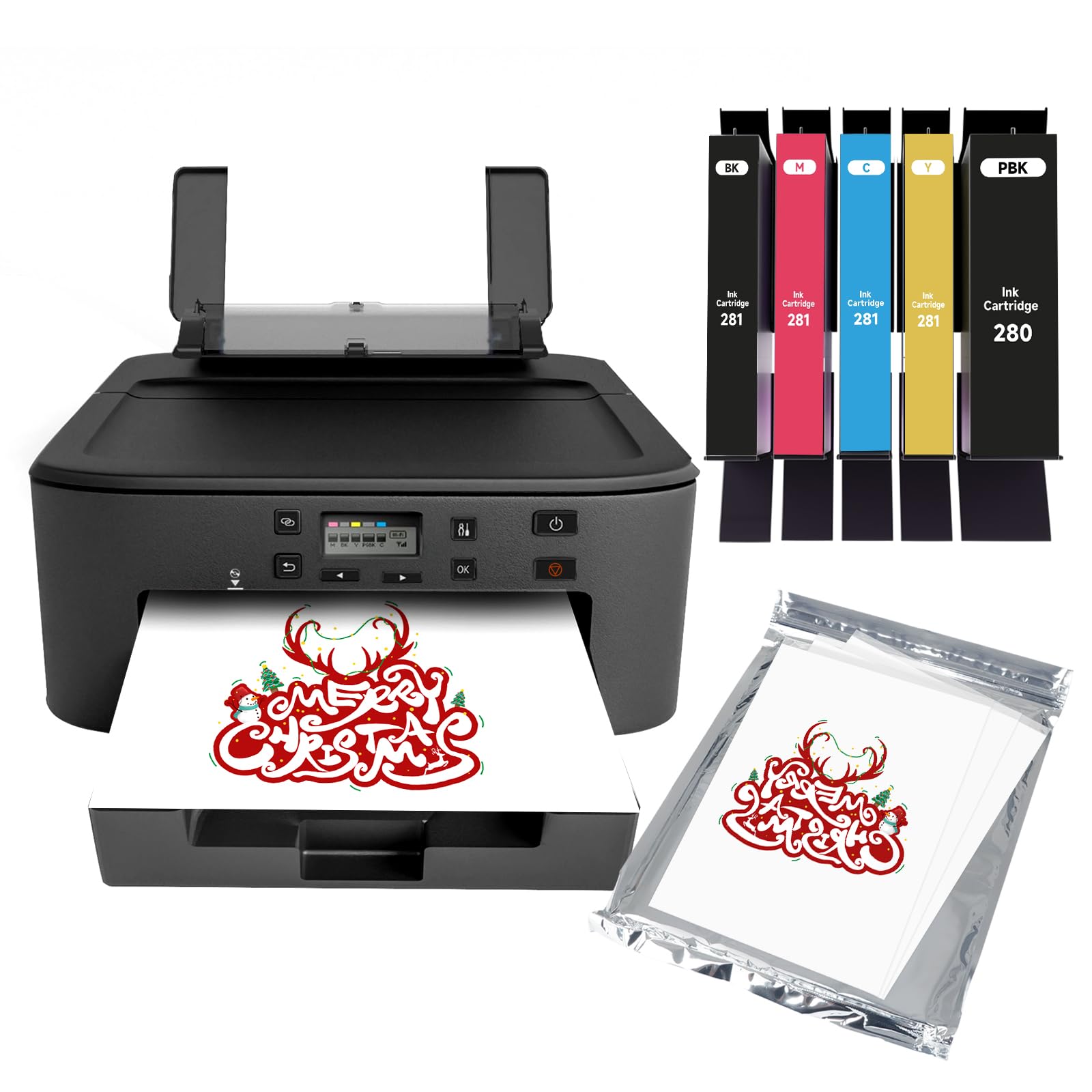 HueMix Cake Topper Image Printer with 5 Set Ink Cartridges, 25pcs Edible Papers