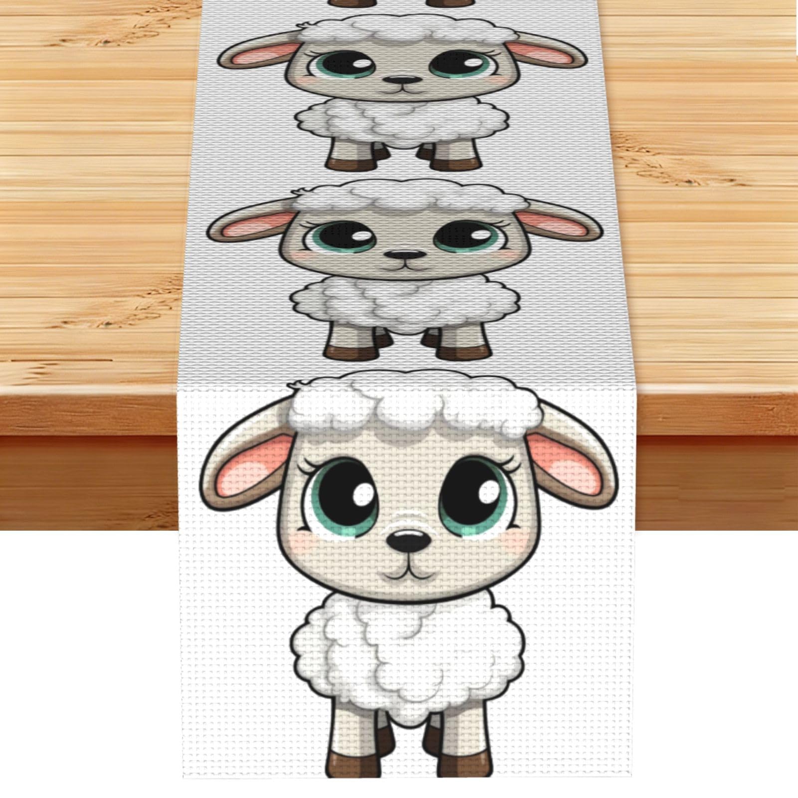 Lamb Table Runner 13 x 72 Inches Long, Cotton Linen Table Runners for Kitchen Dining Table Decoration - Washable Tablecloth Modern Tablerunner for Home Party Decor