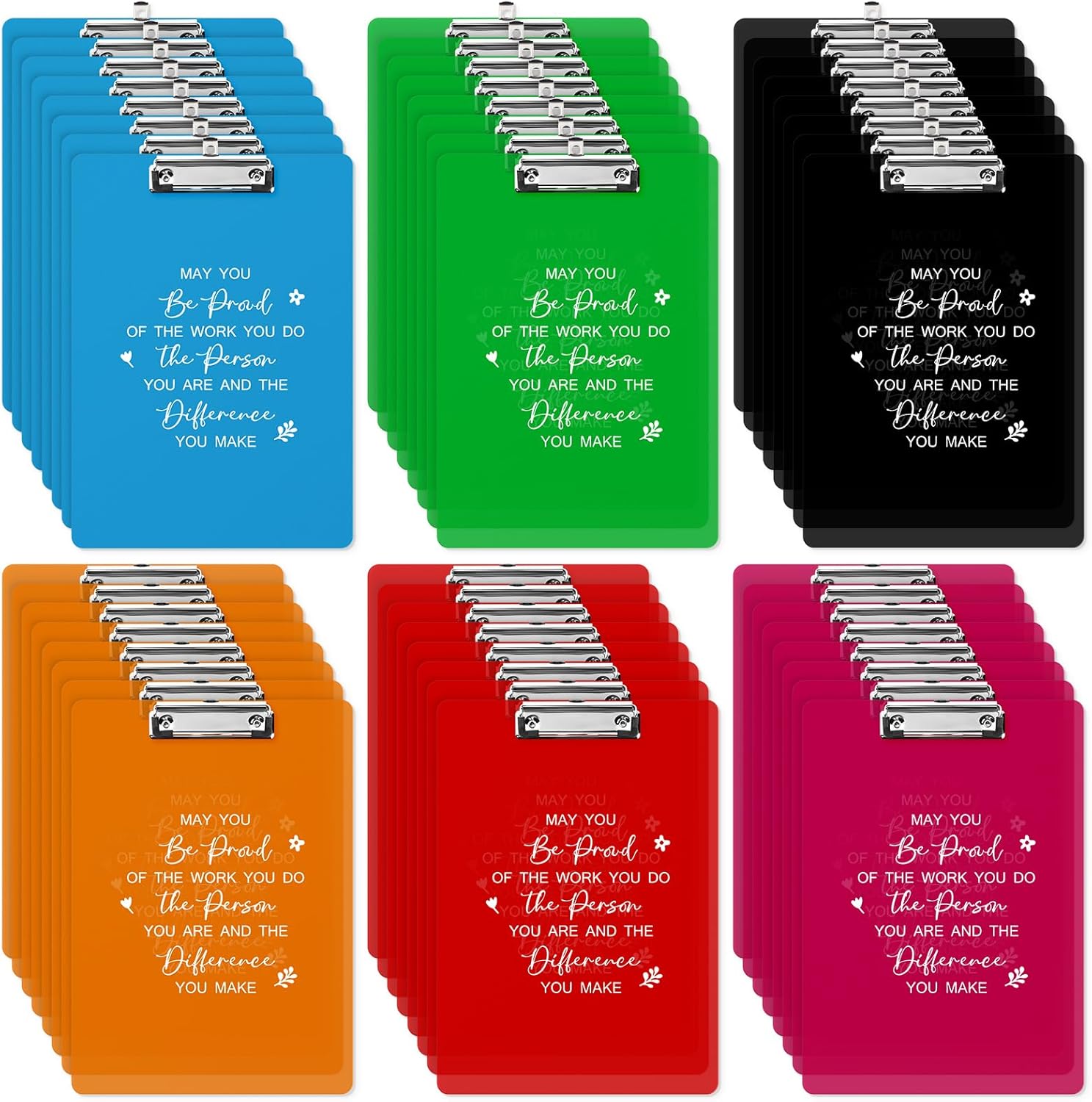 Thenshop 48 Pcs Teacher Appreciation Gifts Plastic Clip Boards Colored Clear Clipboards with Low Profile Clip Inspirational Office Standard A4 Letter Size for End of Year Teacher Team Staff Gift