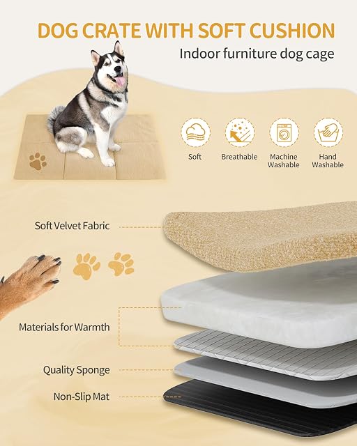 Foto 4 de 8 de Hzuaneri Jaula para Perros Tipo Mueble, Casa para Mascotas con 3 Puerta, Jaula Madera, 75 x 120 x 81 cm, XXL