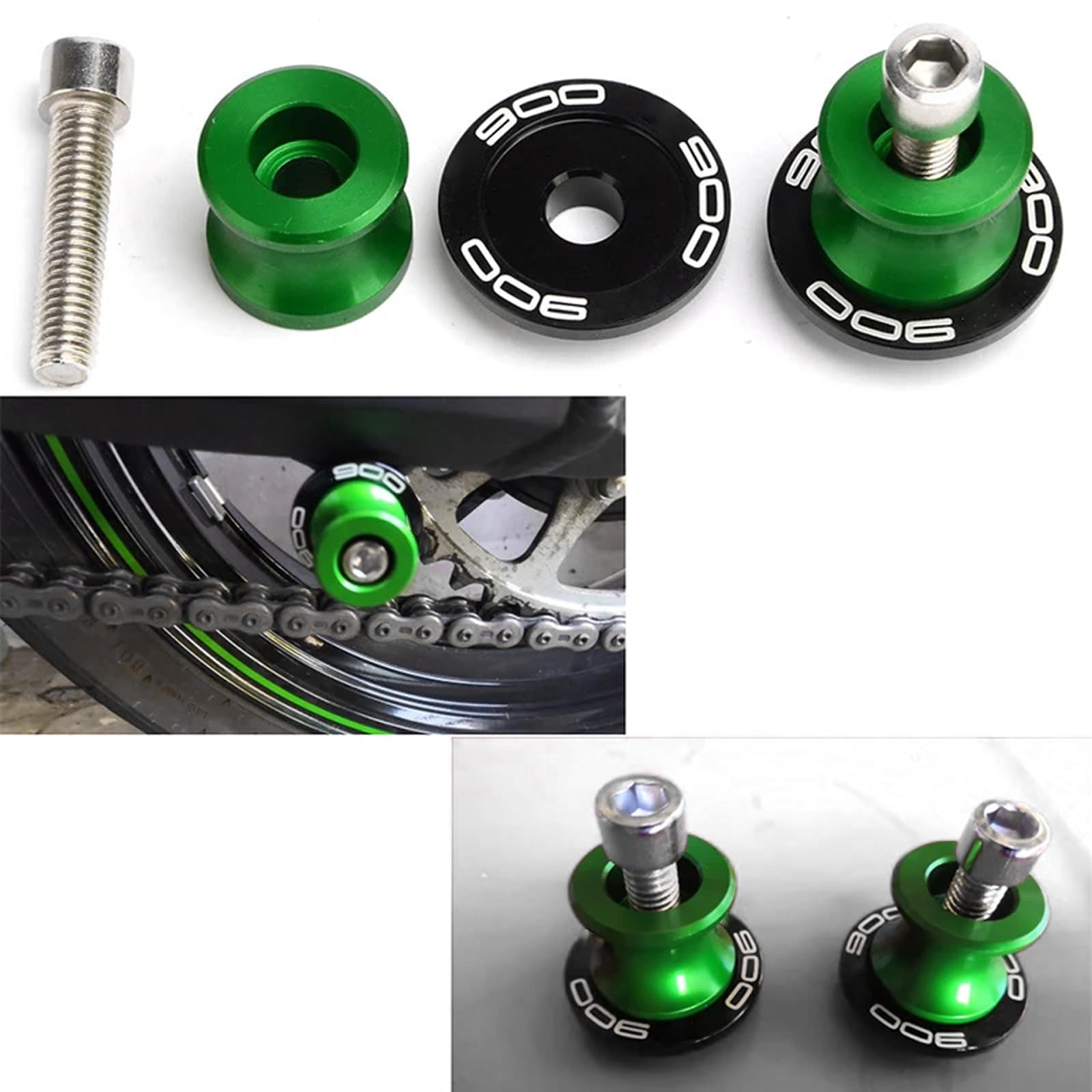 Per Kawasaki Z900 Z 900 2017-2020 2021 2022 2023 Accessori Moto Alluminio CNC M8 Nottolini Forcellone Slider Bobine Viti (Verde)