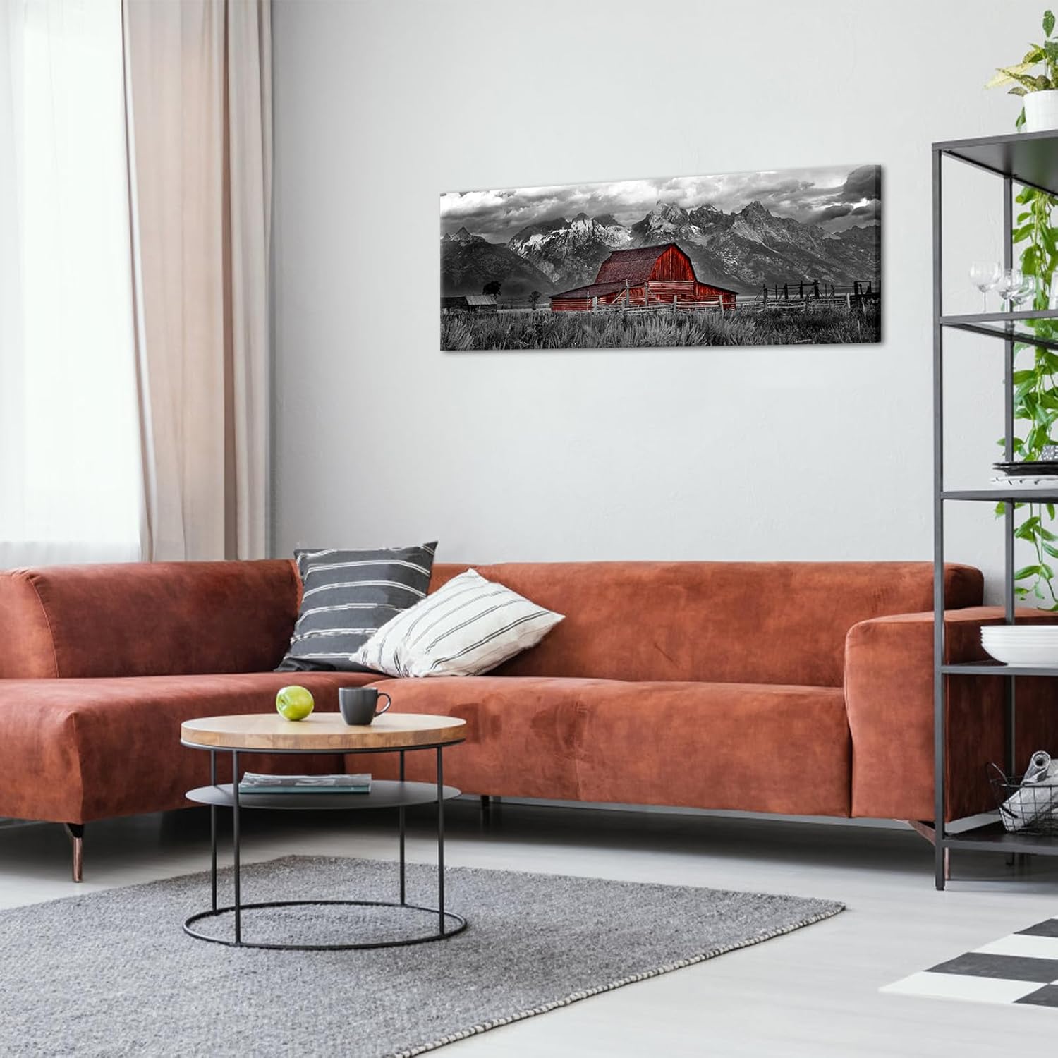 LyerArtork Farmhouse Barn Wall Art Canvas Prints Rustic National Park Black and Red Artwork Moulton Barn Grand Tetons Picture Country Wall Decor for Bedroom Bathroom Kitchen 20" x 55"