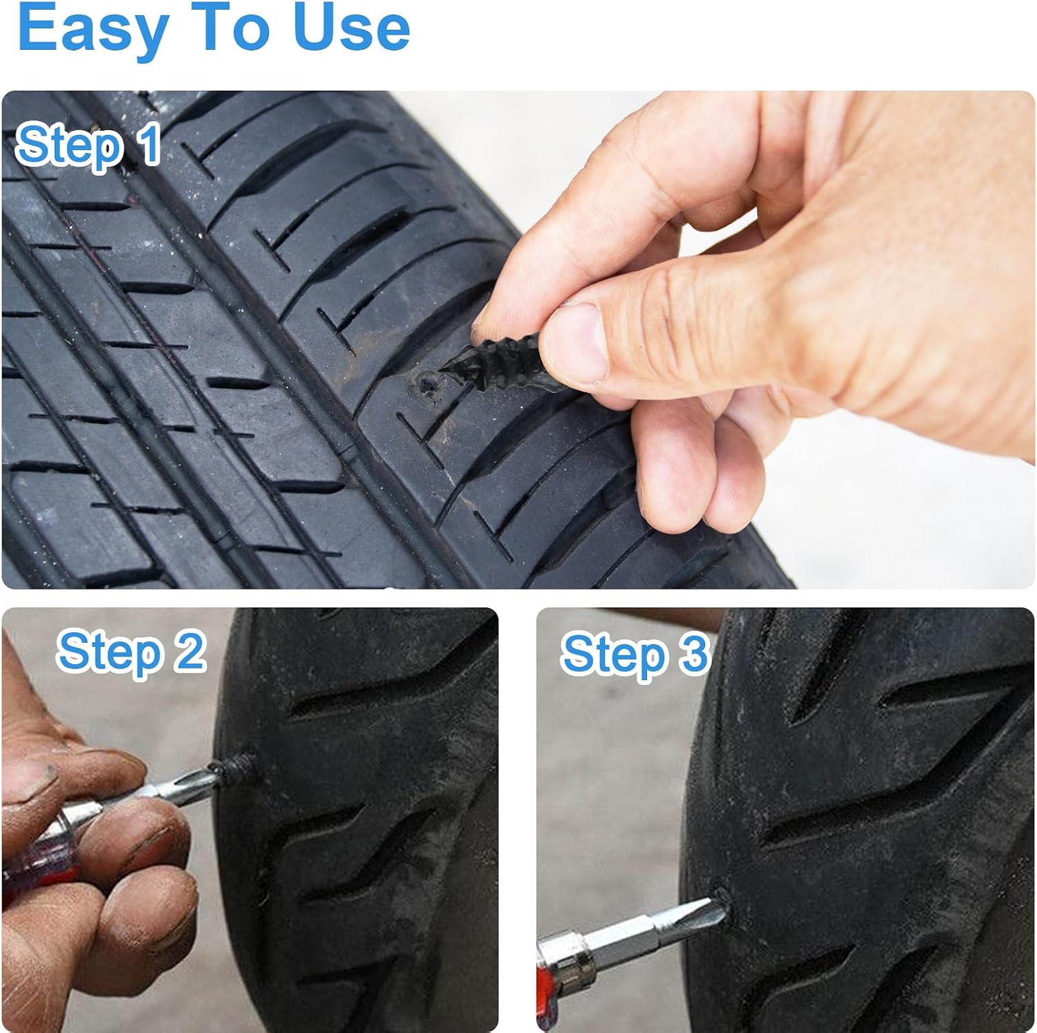 NEBURORA 50 Pcs Tire Repair Rubber Nail Spiral Rubber Nails Self-Service Tire Repair Kit with Screwdriver for Car Motorcycle Truck Tractor Tires Puncture Repair