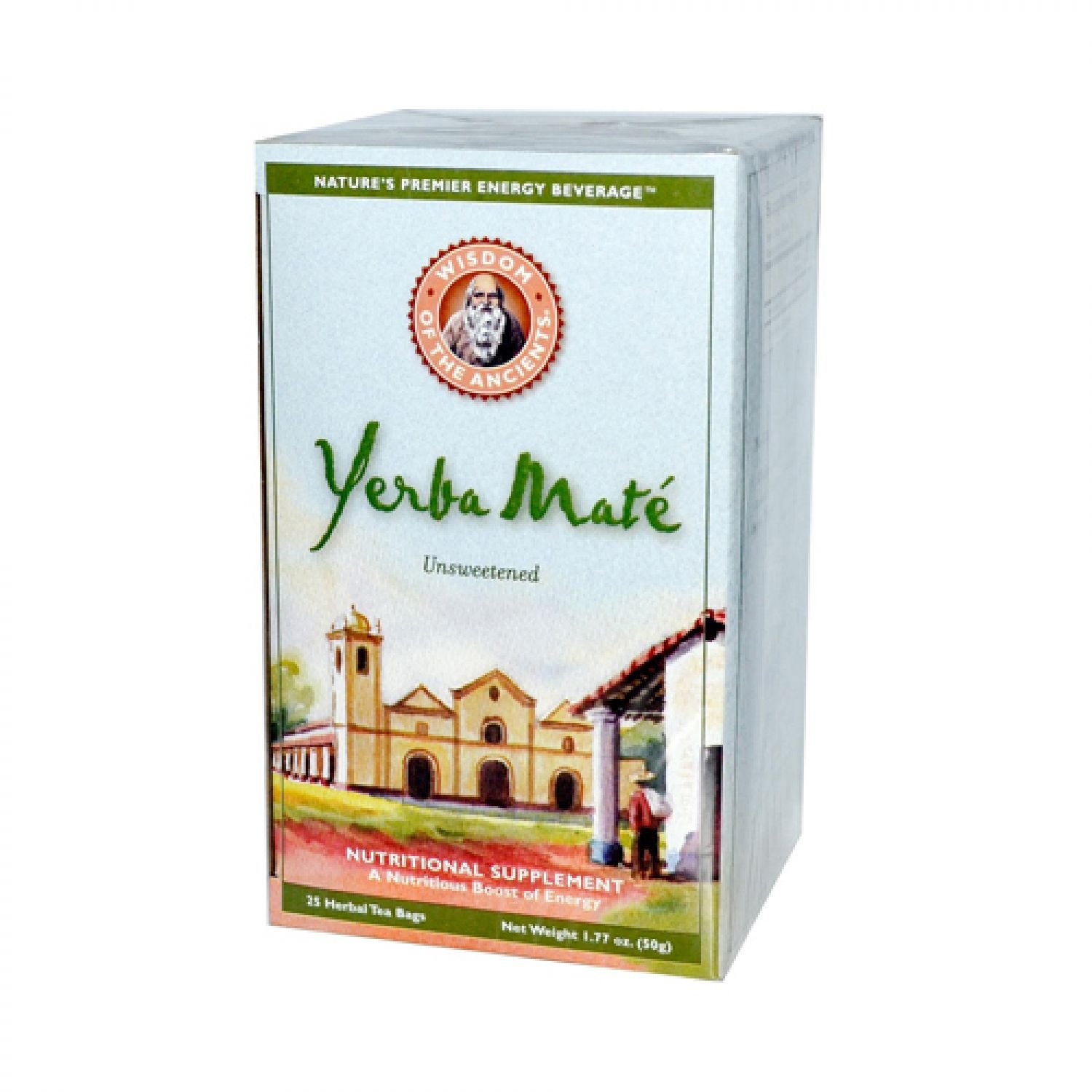Wisdom Natural Yerba Mate Herbal Tea Unsweetened -- 25 Tea Bags