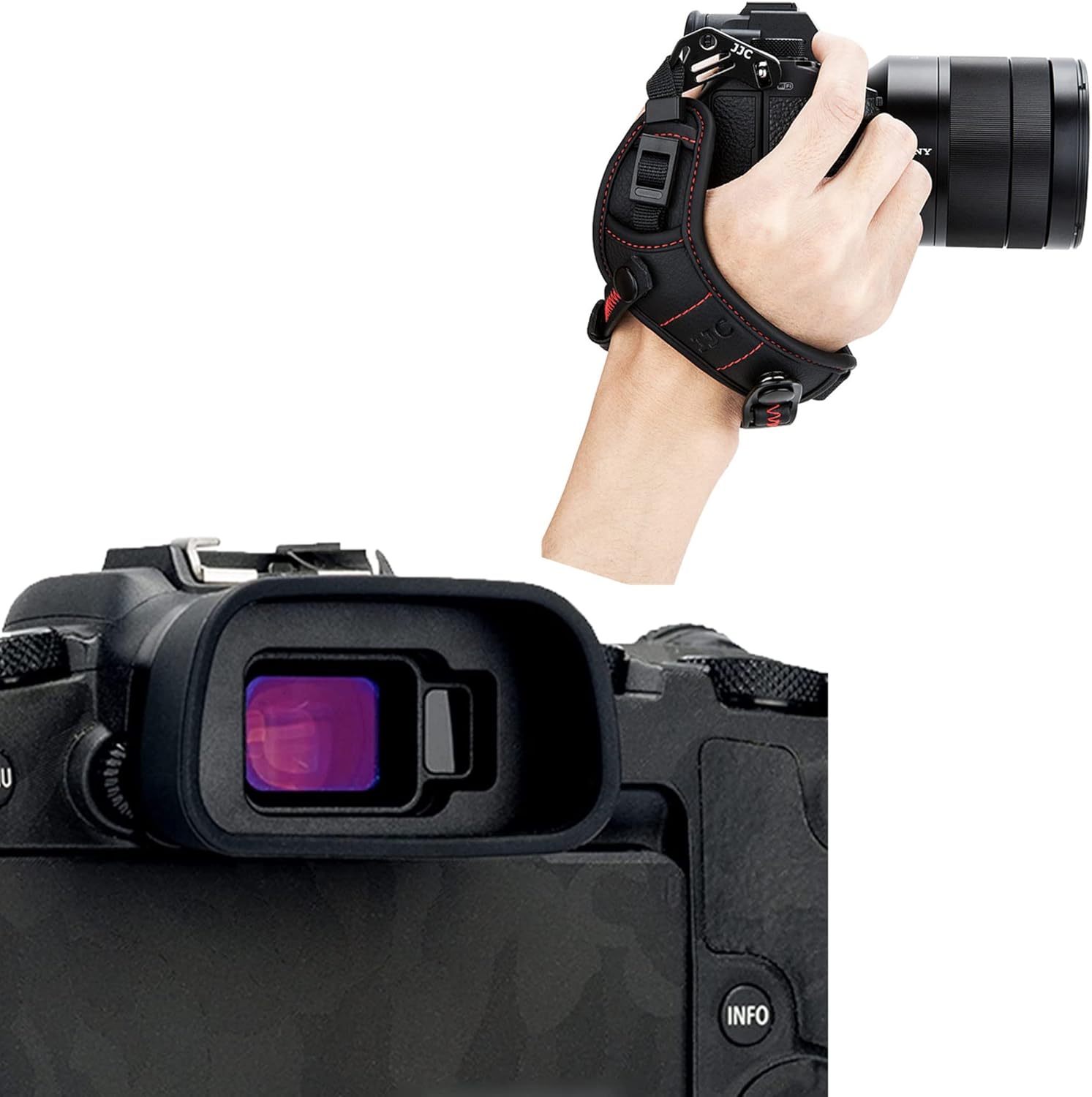 Camera Eyecup + Hand Strap：EOS RP Eyecup Eyepiece with Universal Mirrorless Camera Hand Grip Strap