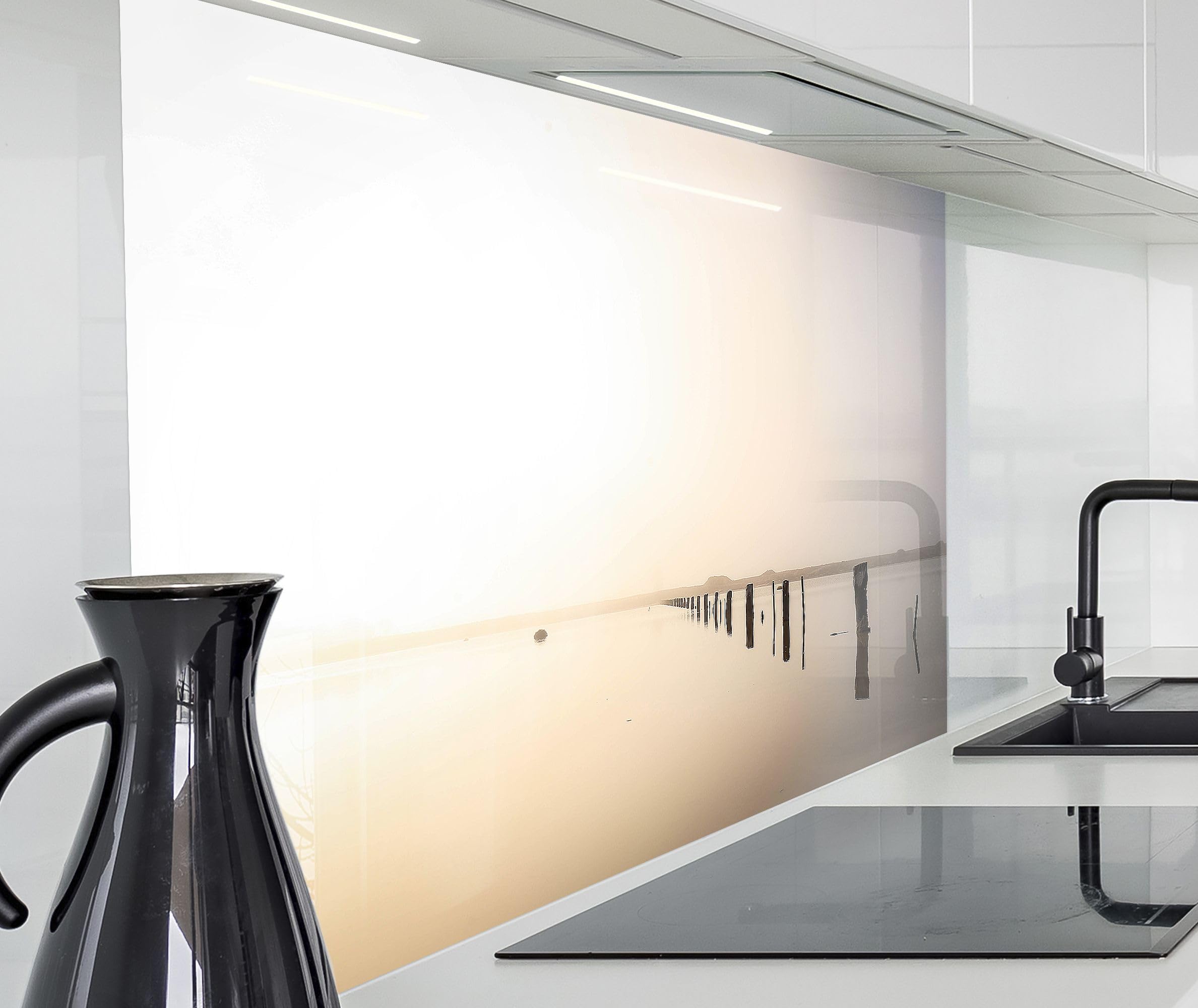 timalo Herd Spritzschutz Wand Spüle, Küche Küchenrückwand Glasoptik | Acryl Glas 2mm | Glasrückwand Acrylglas Küchenpaneele Rückwandschutz Platte | 120x80cm See in der Abendsonne