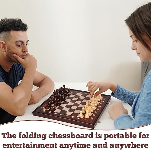 Miniatura 7 de Juego de ajedrez de madera magnético de 15 pulgadas, tablero de ajedrez plegable con piezas de madera magnéticas, juego de ajedrez de viaje portátil