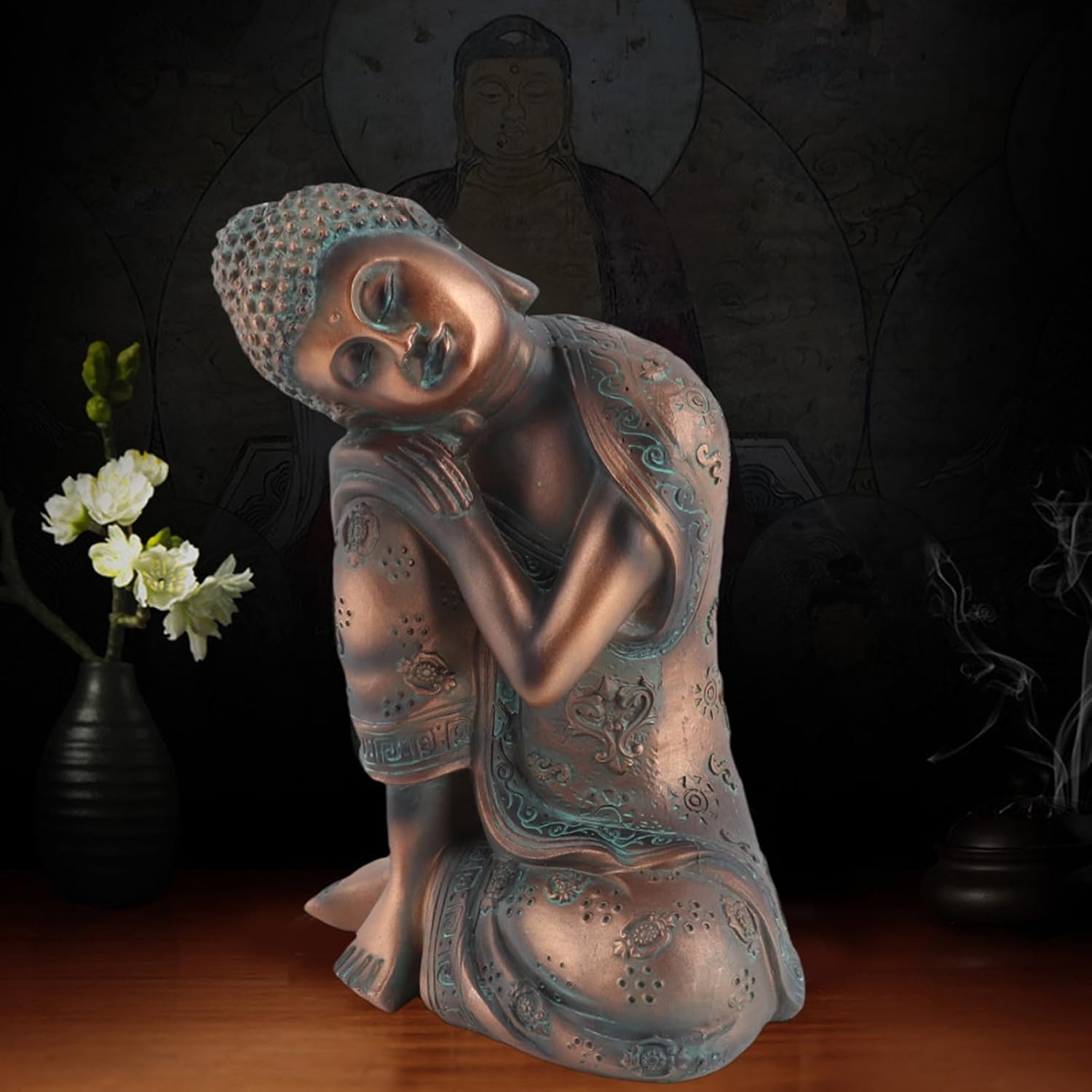 Buddha Statues, Resin Meditating Buddha Figurine Zen Decor Buda Statues for Living Room Garden Patio Deck Porch Yard Art Decoration