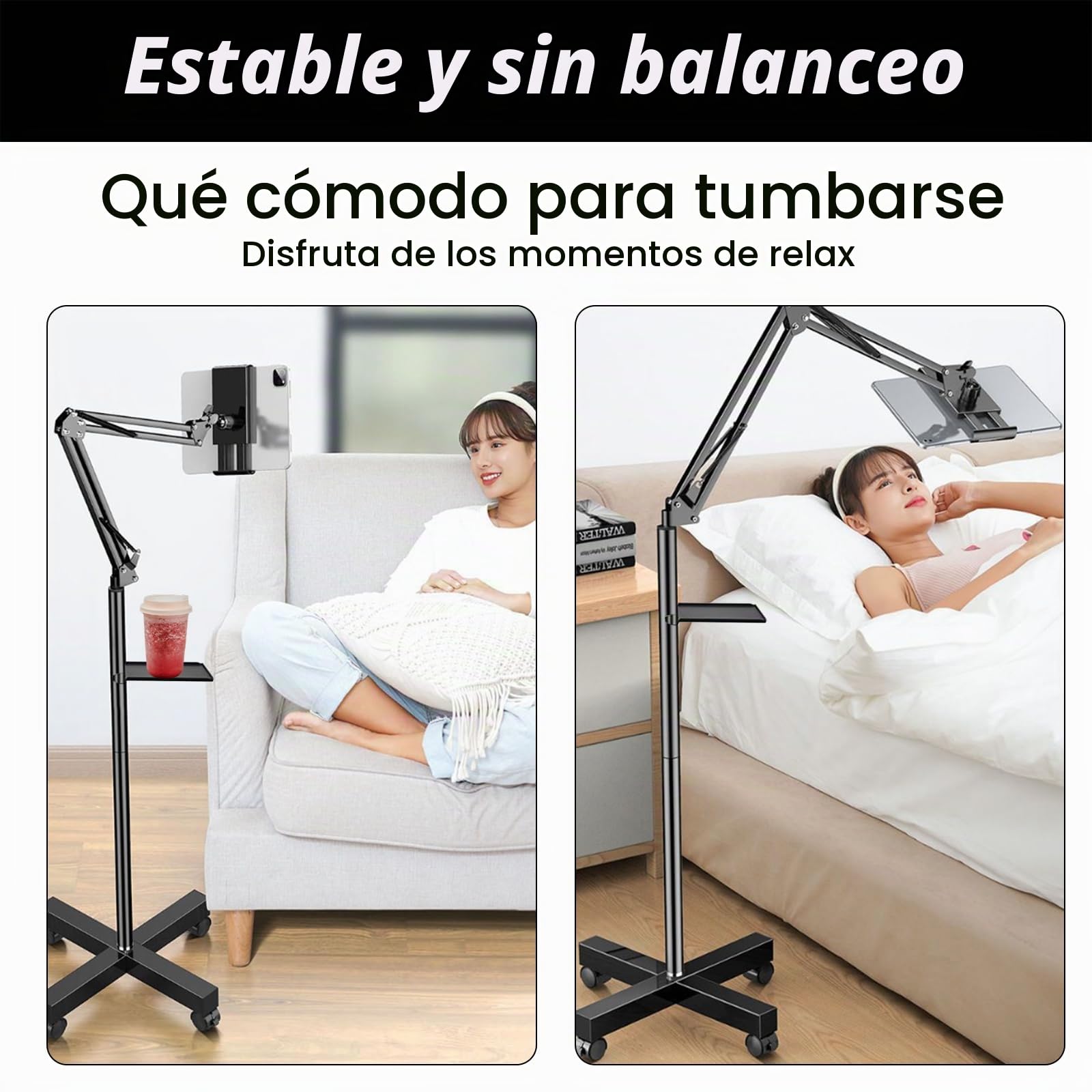 Soporte para Tableta, Soporte Ajustable para Tableta Soporte para Tableta con Cuello de Cisne y Ruedas Libre Movimiento para iPad iPhone Samsung Pestaña Teléfono Inteligente Lector Electrónico