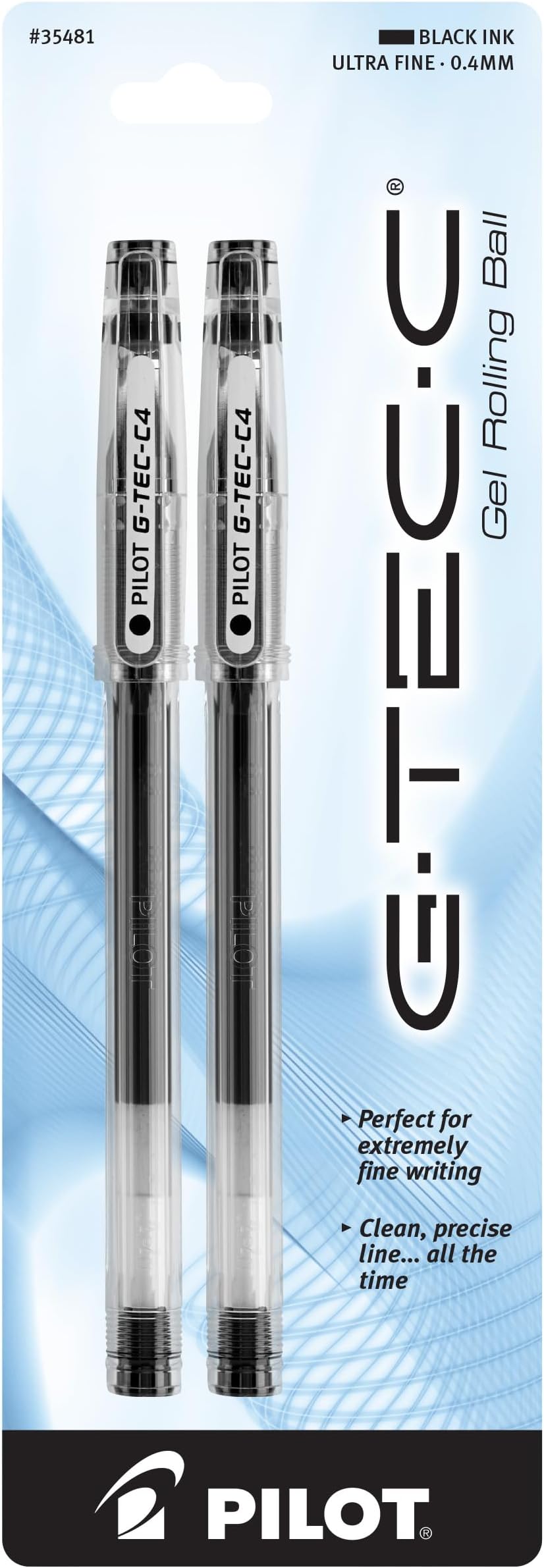 G-Tec-C Gel Ink Rolling Ball Pens, Ultra Fine Point (0.4mm), Black Ink, 2-Pack (35481)