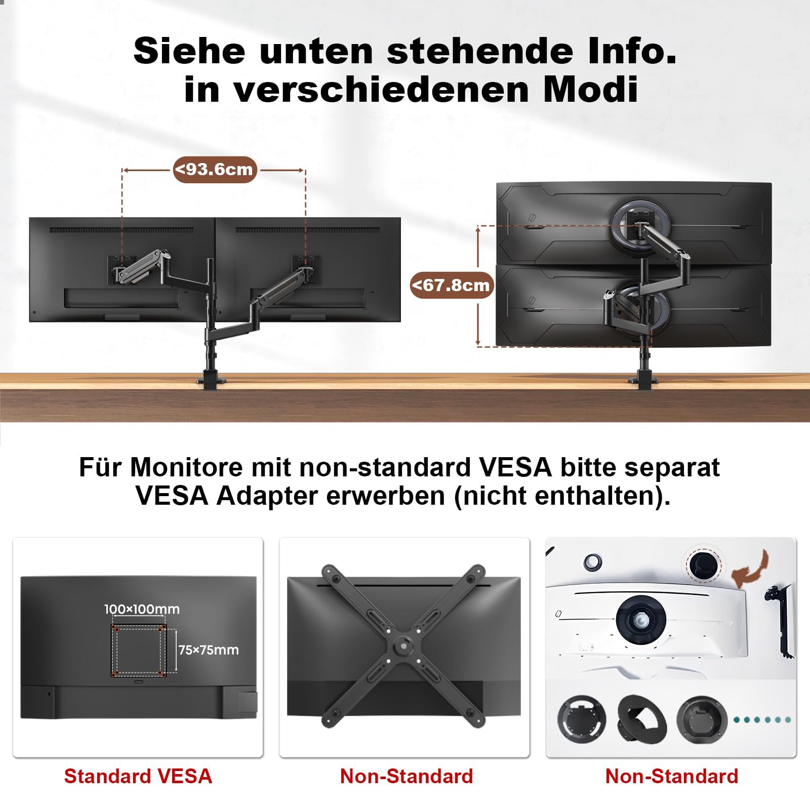 PUTORSEN Monitorhalterung 2 Monitore für 17 bis 49 Zoll Bildschirme bis 20 kg pro Arm, Extra Langer Tischhalterung Höhenverstellbar Schwenkbar für optimale Ergonomie, VESA 75/100mm