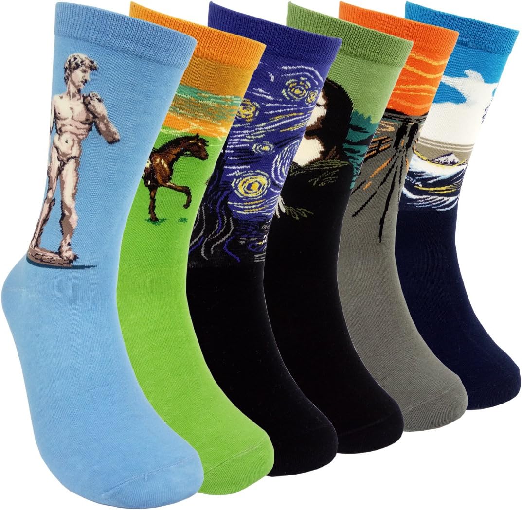 Mens Famous Painting Art Printed Dress Socks Crazy Colorful Pattern Fun Crew Cotton Socks