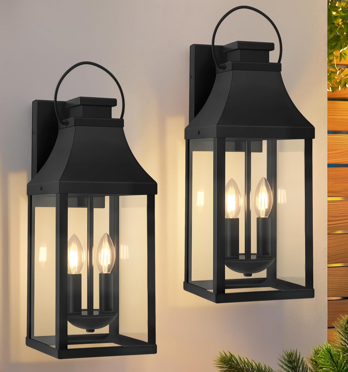 tewei 20'' Outdoor Wall Light, Porch Light Outdoor Wall Sconce Lantern, 2-Light Modern Black Exterior Lighting Fixture Wall Mount, Outside Light for House Garage, 1-Pack