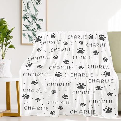 Miniatura 2 de Manta personalizada con nombre de perro con pata, regalo de mascota perro con nombre, manta de franela de regalo para mascotas, animales, mujeres,