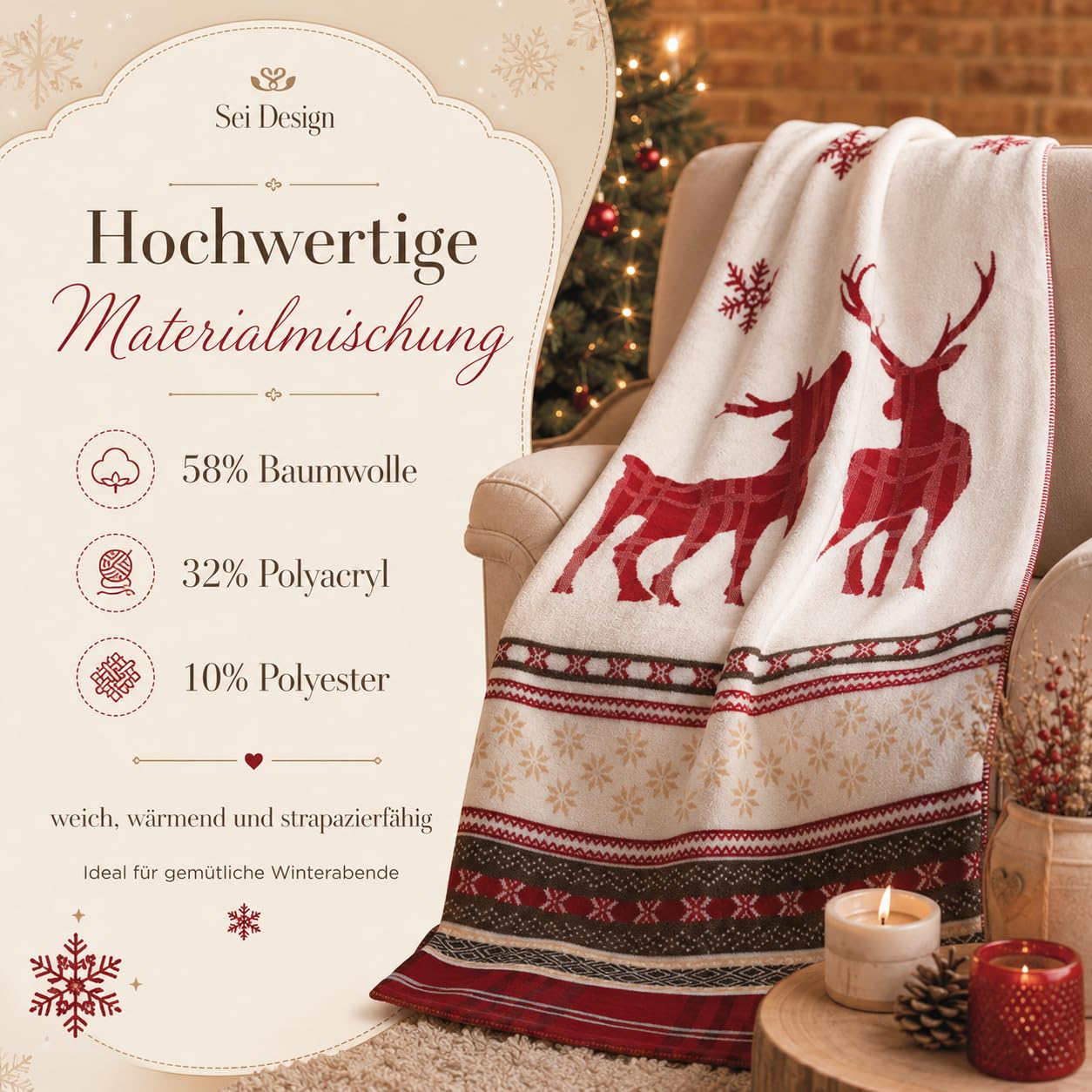 sei Design Weihnachts Kuscheldecke 150x200 Weihnachten Fleece Decke X-Mas Winterdecke Wohndecke Weiche Dicke Decke mit Weihnachtsmotiv als Sofadecke Couchdecke Überwürfe Plaid Weihnachtsdeko