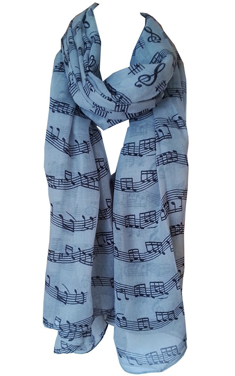Glamlondon Women's Grey Light Music Print Scarf, Musical Note Printed Scarves, Soft Large Size Fashion Wrap Sarong Shawl (Grey Light)