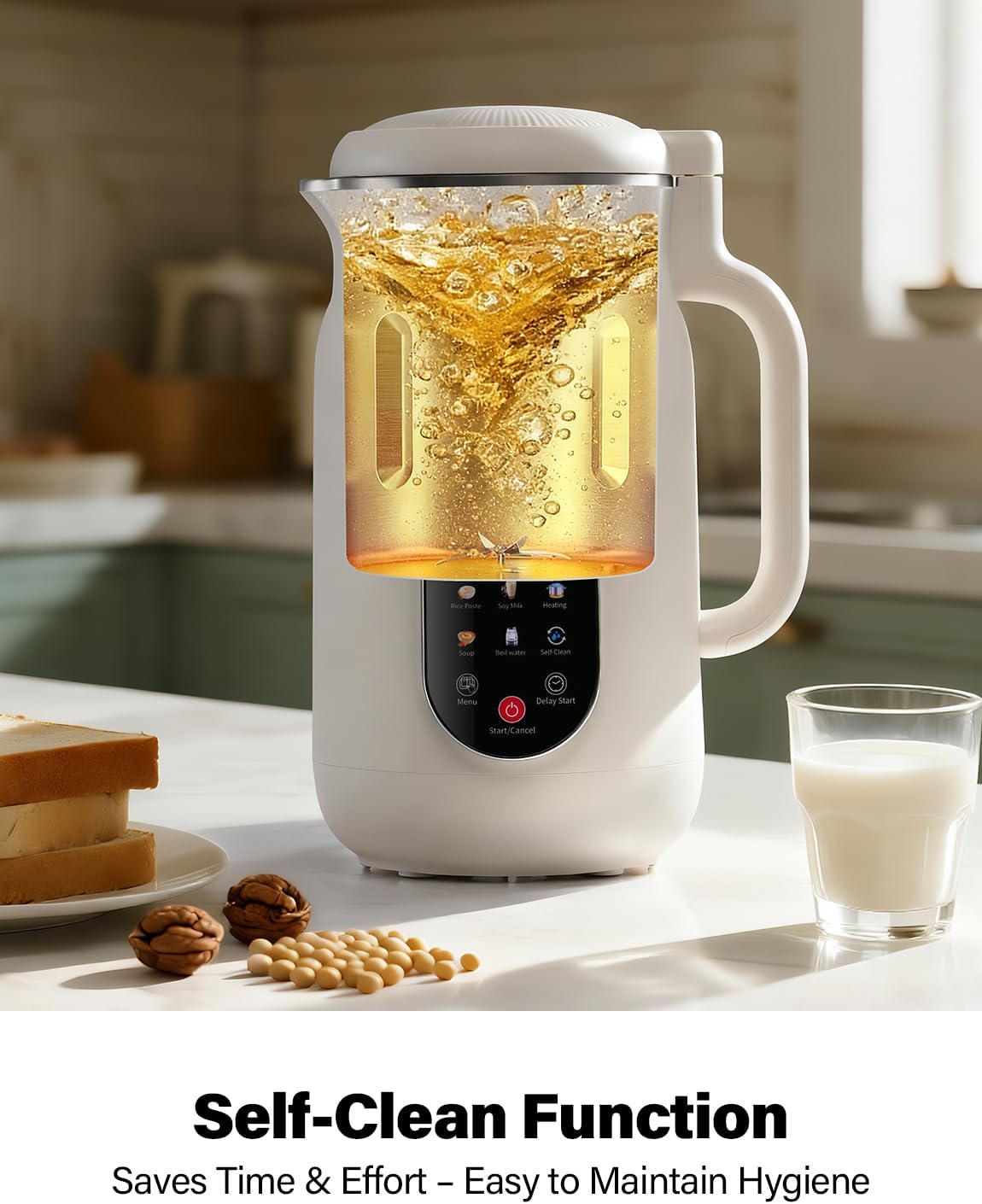 Nut Milk Maker Machine 51oz, 10-in-1 Soup Maker with 140℉ Heating & 8H Keep Warm, Touch Screen Plant-Based Milk Maker for Almond, Oat & Soy, 12H Delay Start & Self-Clean, Noise Reduction
