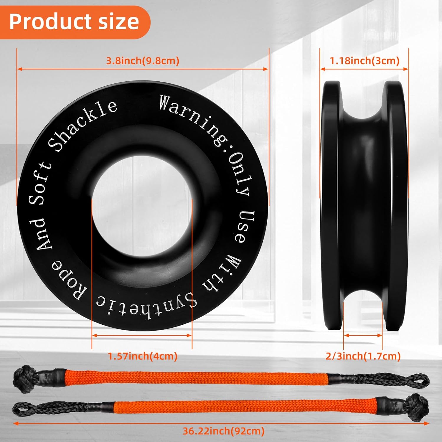 Long Synthetic Soft Shackle & Winch Recovery Ring Kit, 1'' x 36'' Recovery Soft Shackle(66,000Lbs Breaking Strength), Snatch Recovery Ring for ATV UTV Off-Road Vehicles